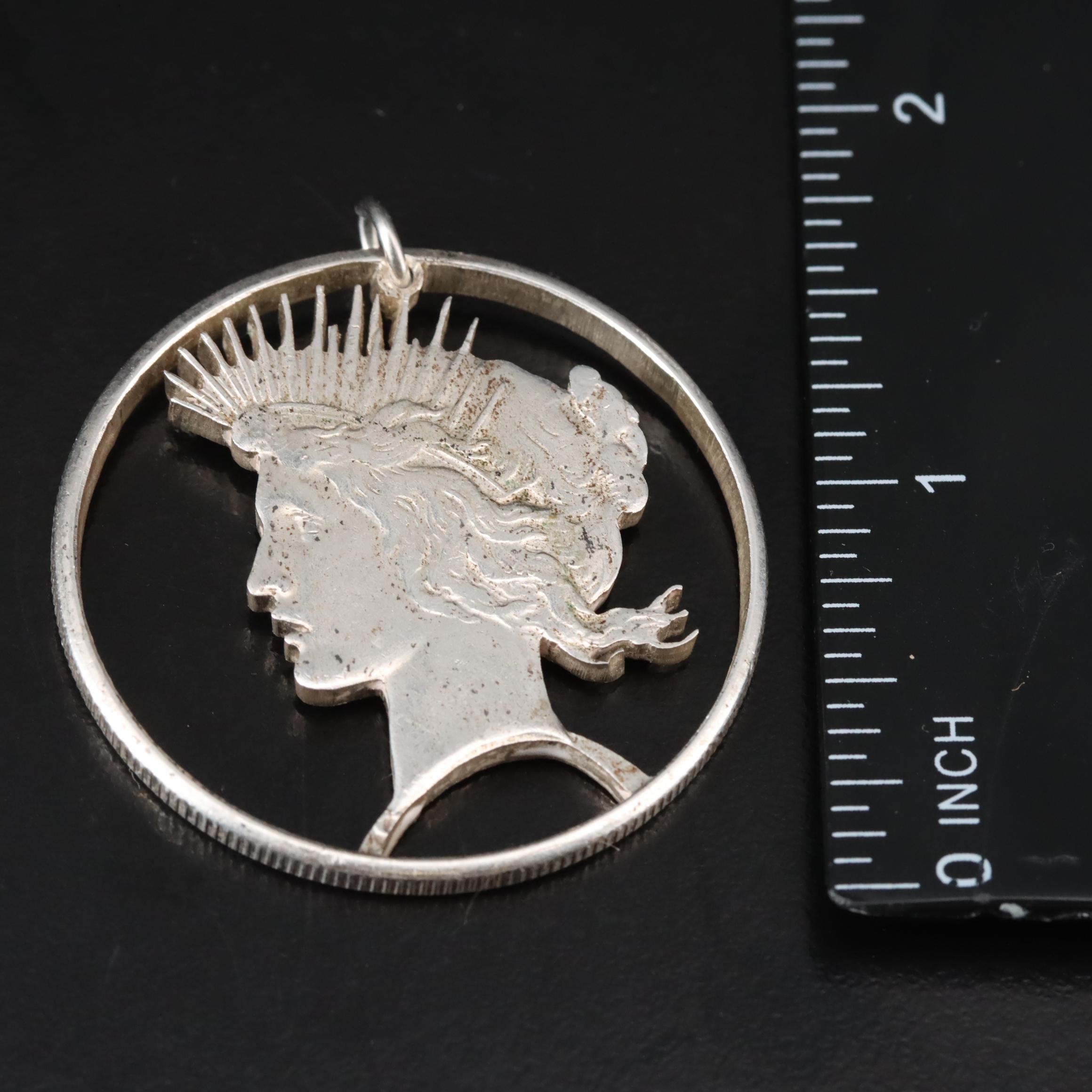 Cut-Out Peace Silver Dollar Pendants and Cut-Out Mercury Silver Dime Earrings