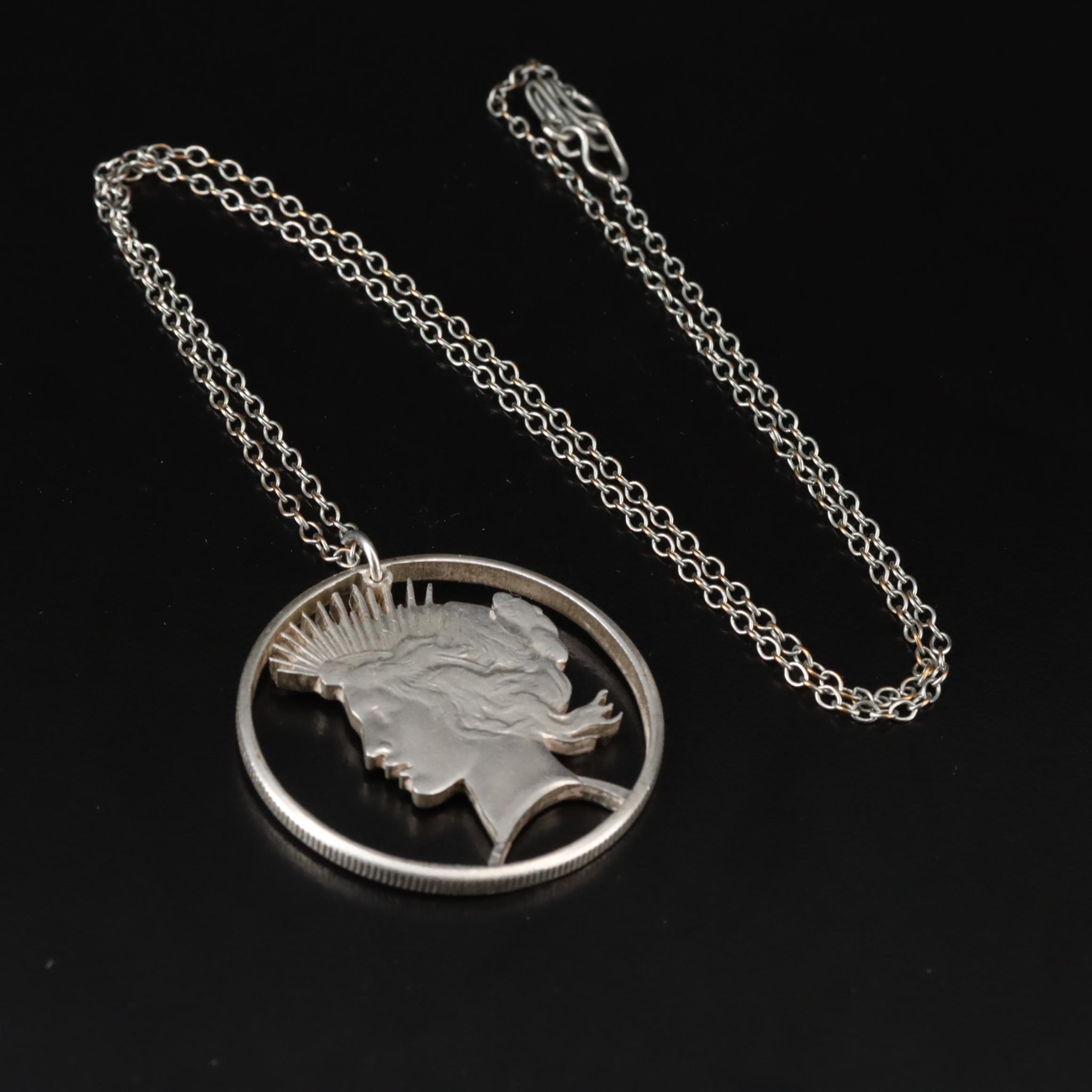 Cut-Out Peace Silver Dollar Pendants and Cut-Out Mercury Silver Dime Earrings
