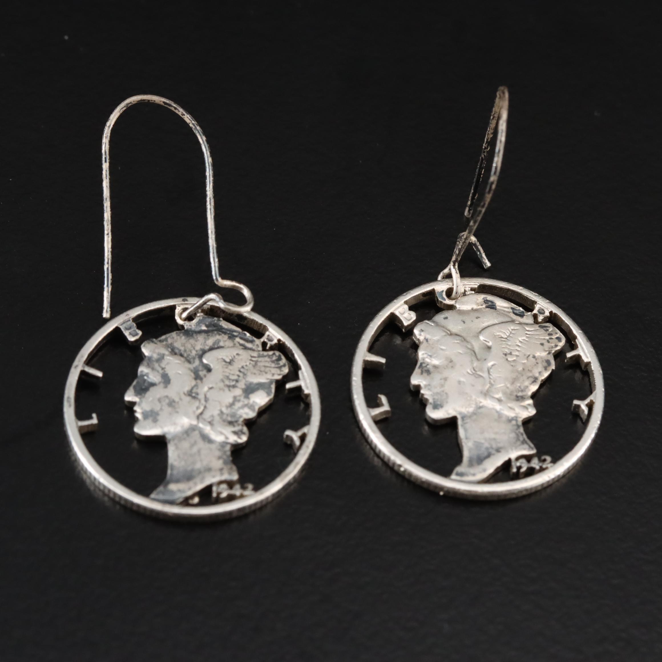 Cut-Out Peace Silver Dollar Pendants and Cut-Out Mercury Silver Dime Earrings