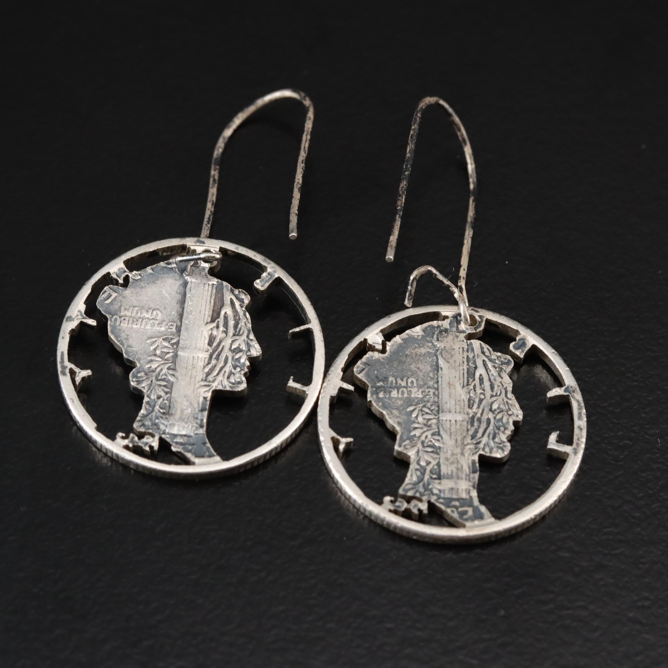 Cut-Out Peace Silver Dollar Pendants and Cut-Out Mercury Silver Dime Earrings