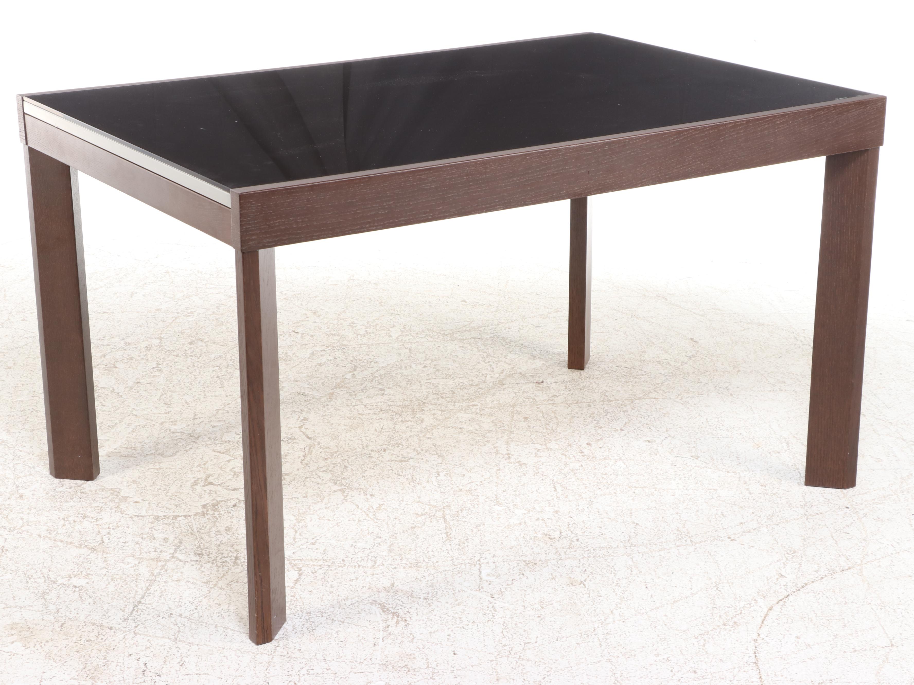 Calligaris Black Glass and Oak Extending Dining Table with Six Side Chairs