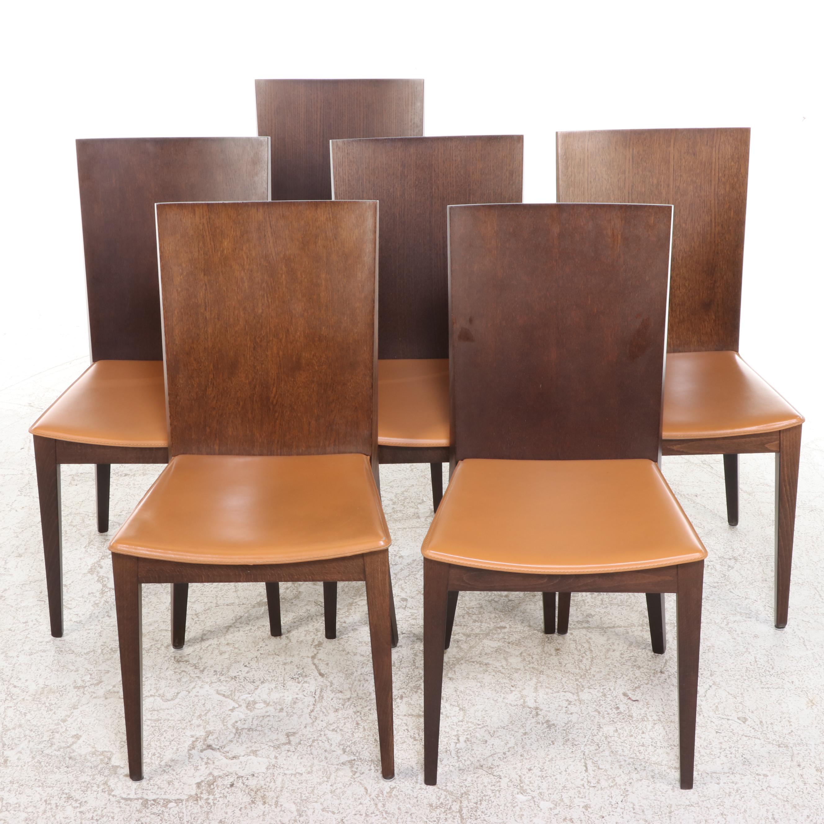 Calligaris Black Glass and Oak Extending Dining Table with Six Side Chairs