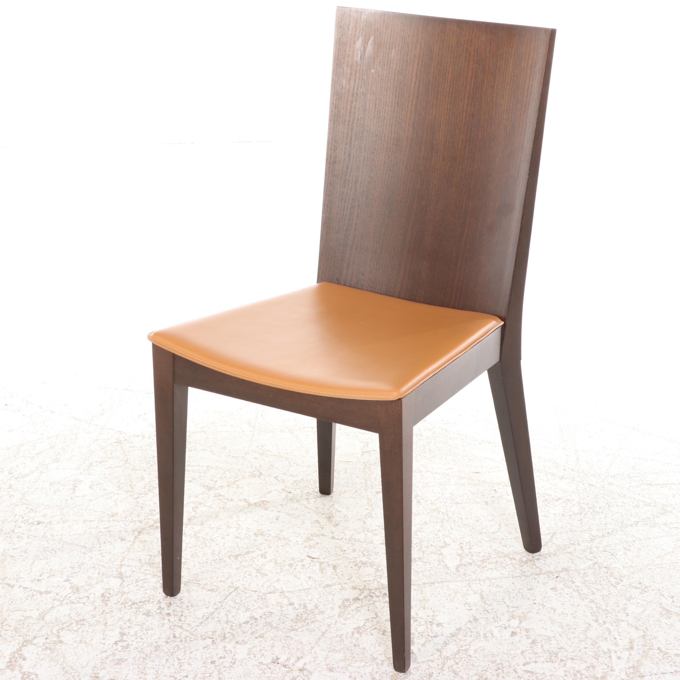 Calligaris Black Glass and Oak Extending Dining Table with Six Side Chairs