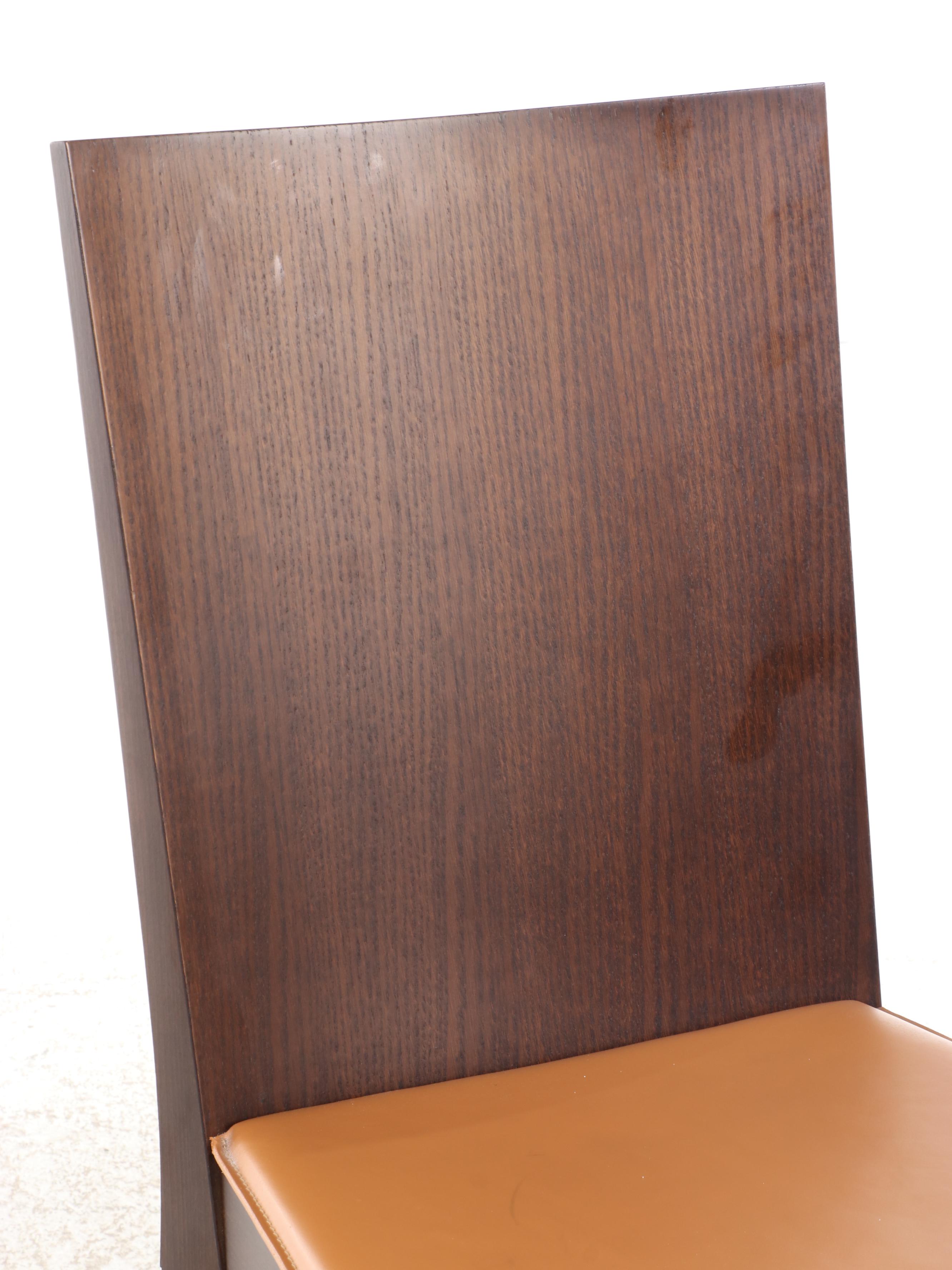 Calligaris Black Glass and Oak Extending Dining Table with Six Side Chairs