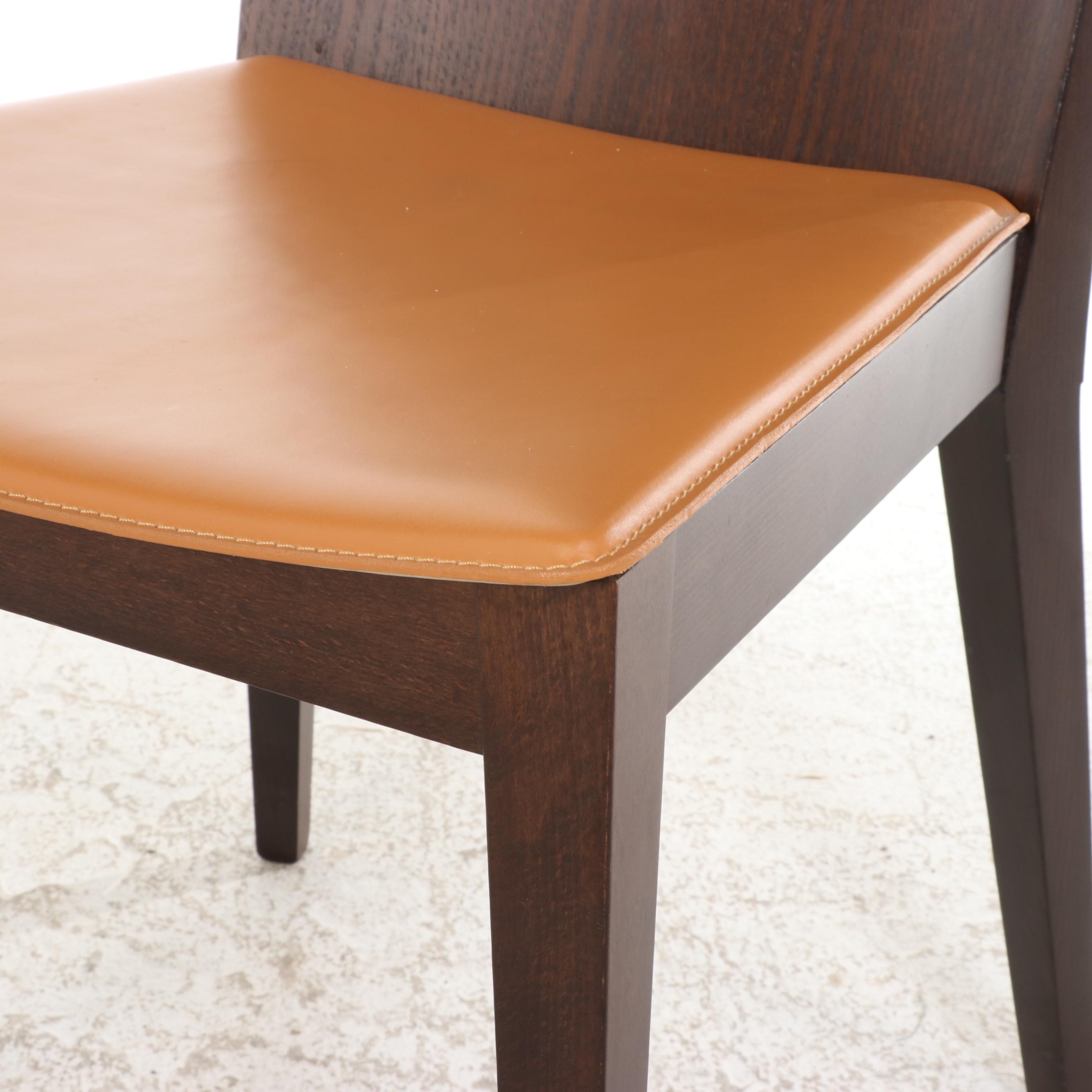 Calligaris Black Glass and Oak Extending Dining Table with Six Side Chairs