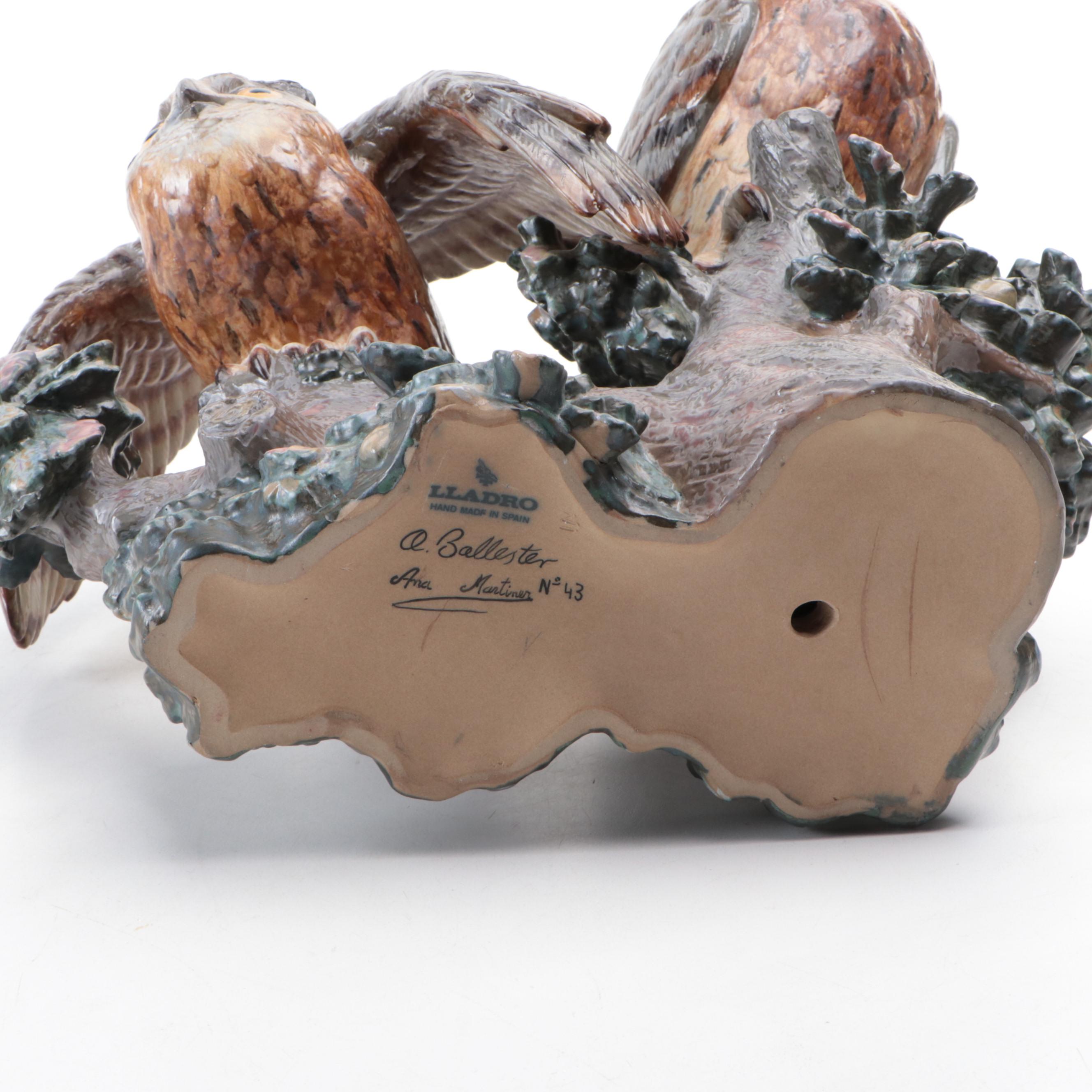 Lladró Limited Edition "Eagle Owls" Figurine Designed by Antonio Ballester
