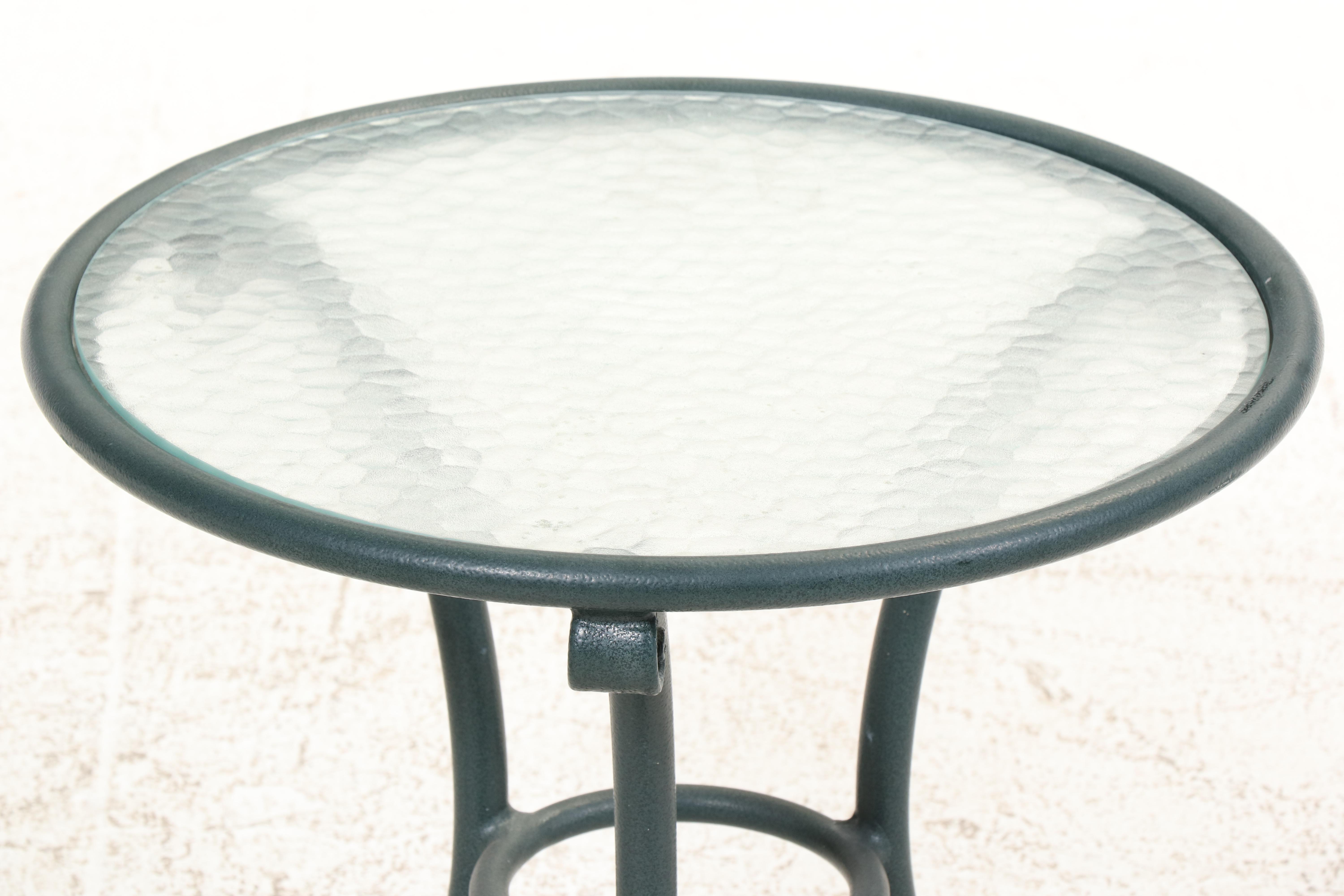 Brown Jordan "Roma" Patio Armchairs with Glass-Topped Accent Table