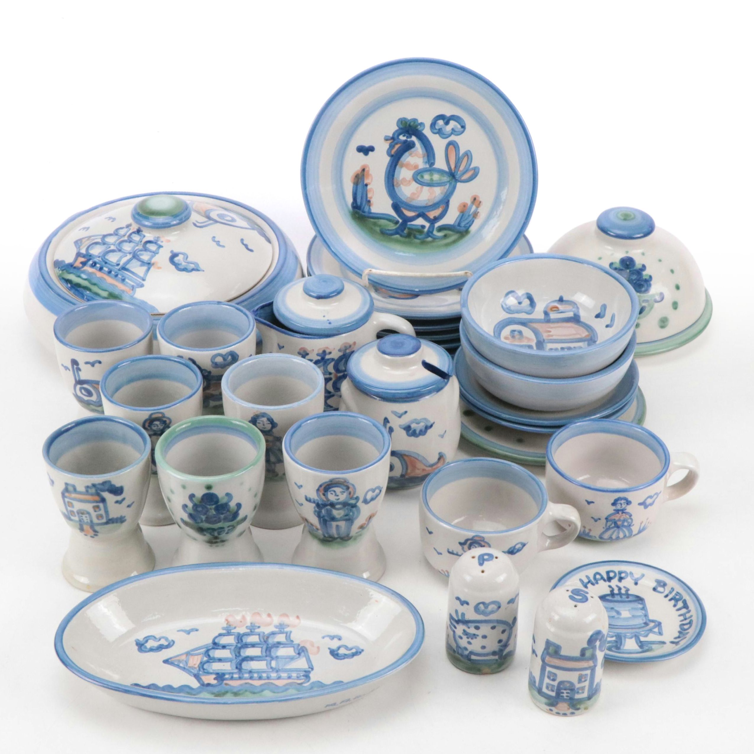 M.A. Hadley "Country Scene", "Ship & Whale", and "Bouquet" Stoneware Dinnerware