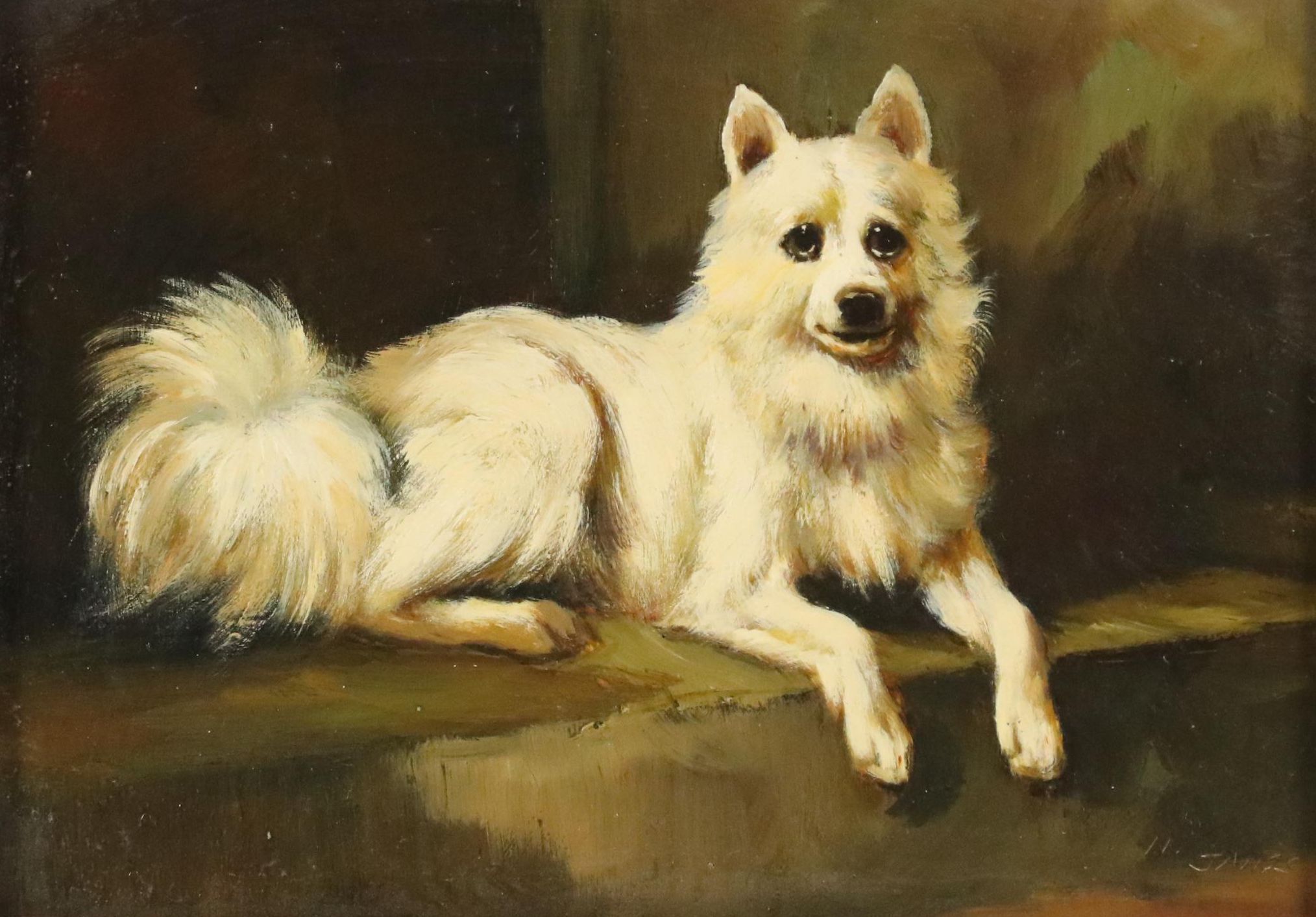 Somoyed Dog Portrait Oil Painting After John Emms "Minnie"
