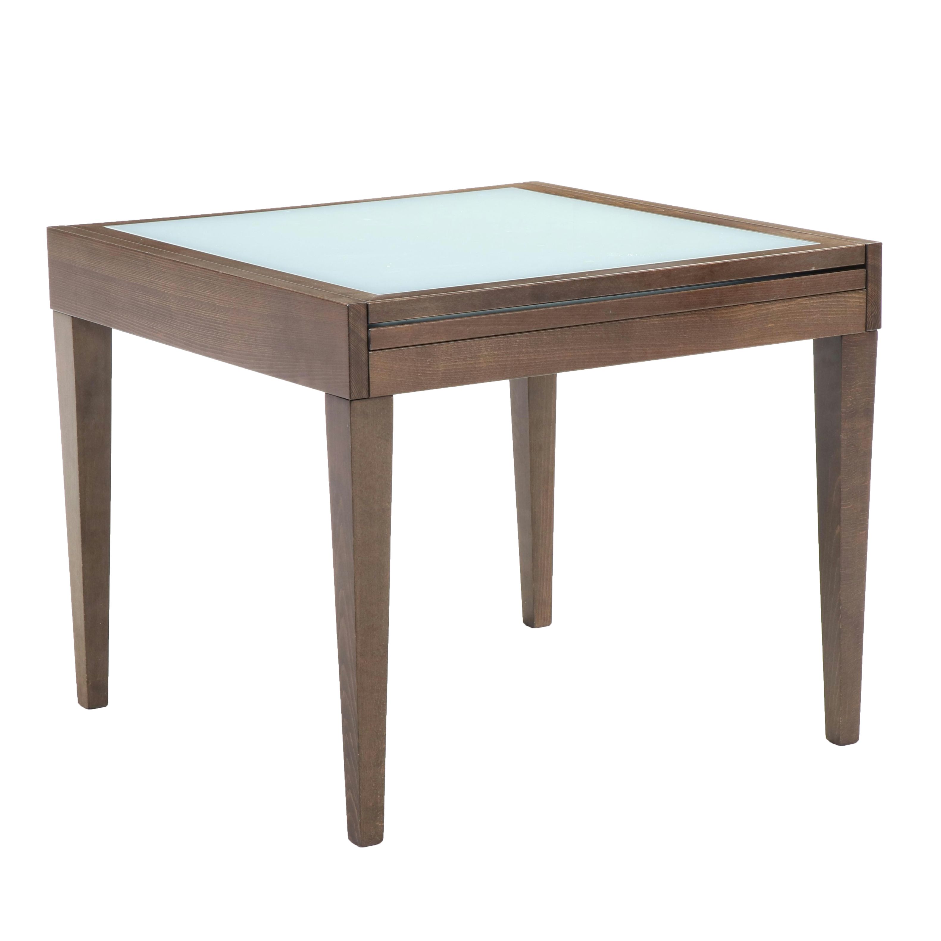 Contemporary Beech and Glass Top Extending Dining Table