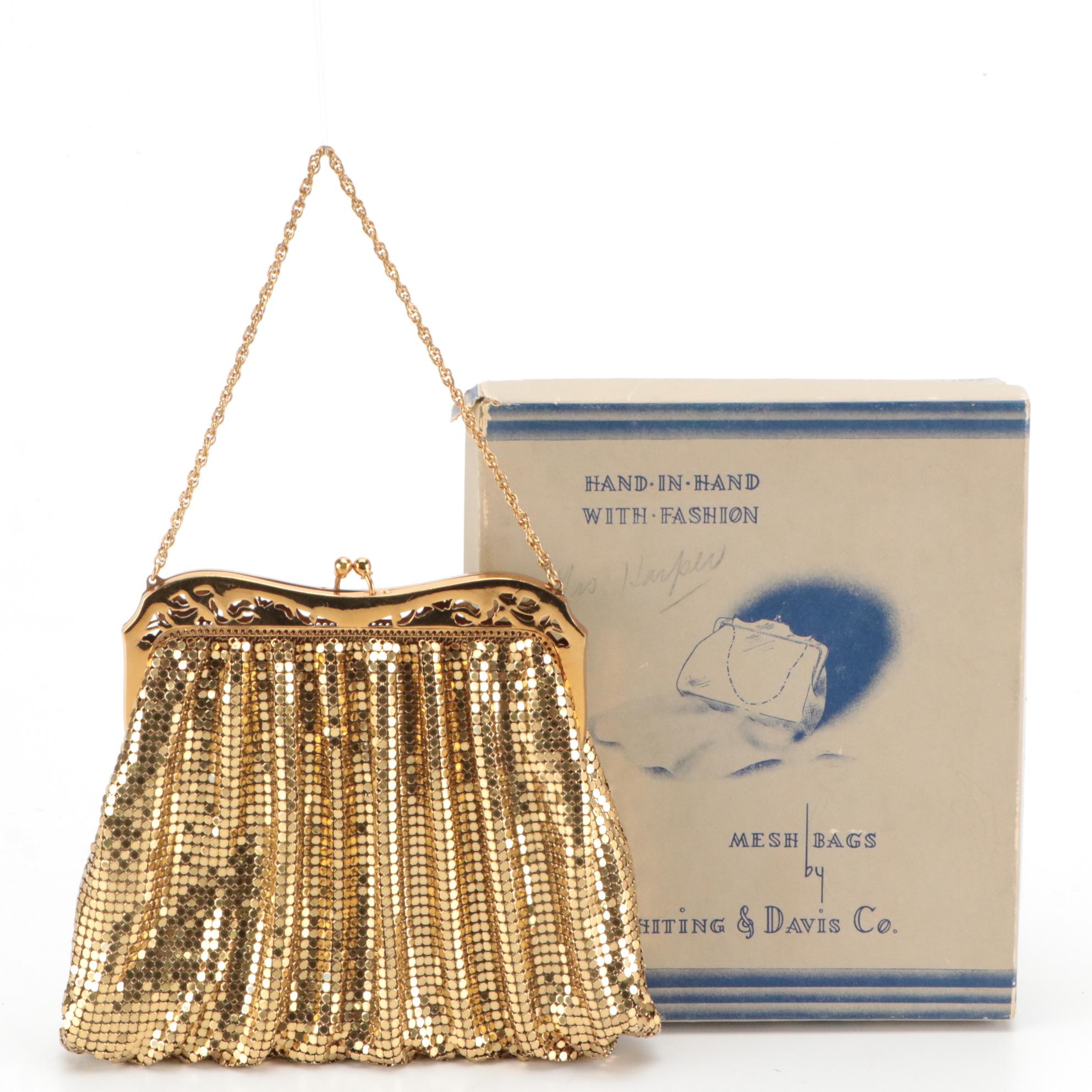 Whiting & Davis Co. Metal Mesh Purse with Box and Silver Metallic Clutch Purse