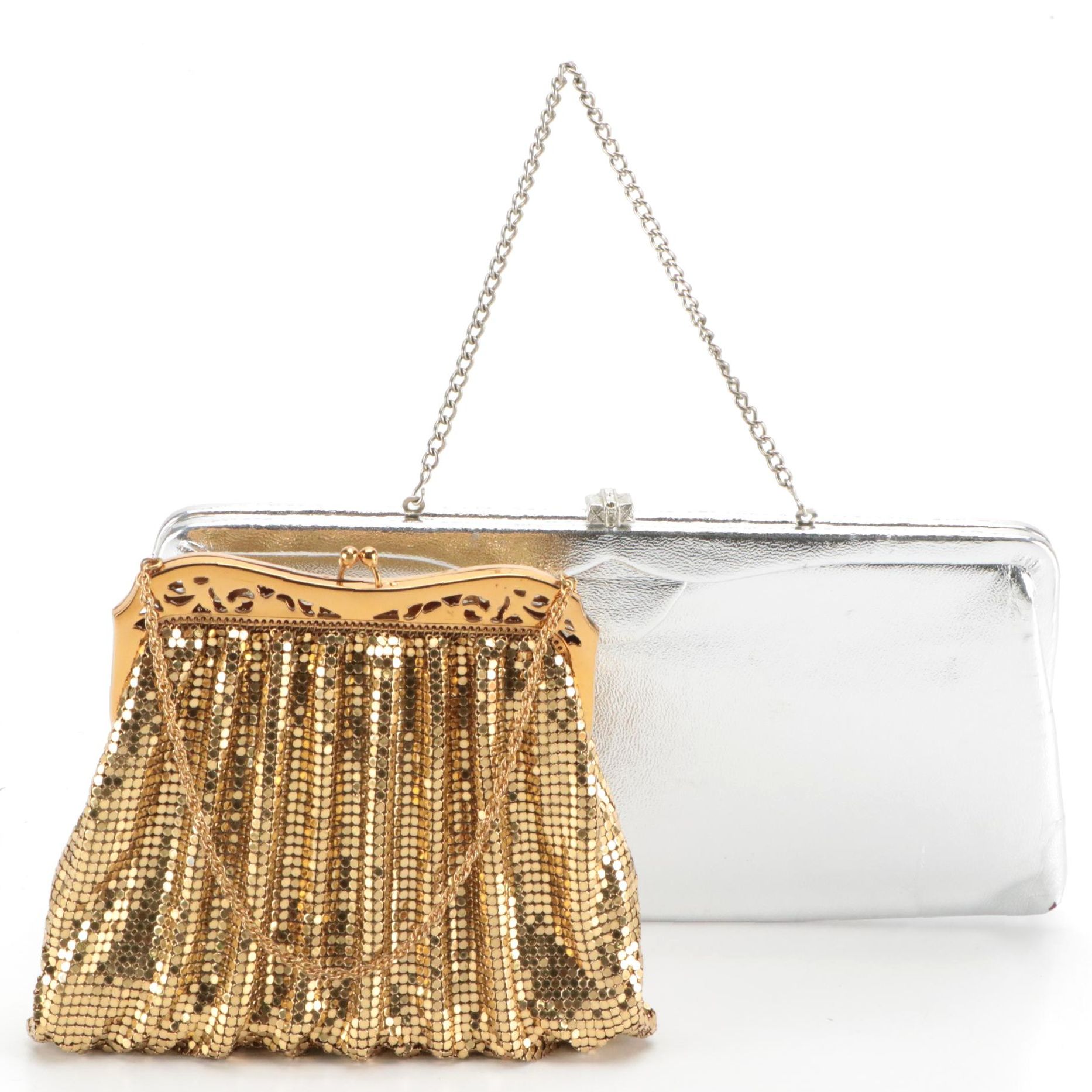 Whiting & Davis Co. Metal Mesh Purse with Box and Silver Metallic Clutch Purse