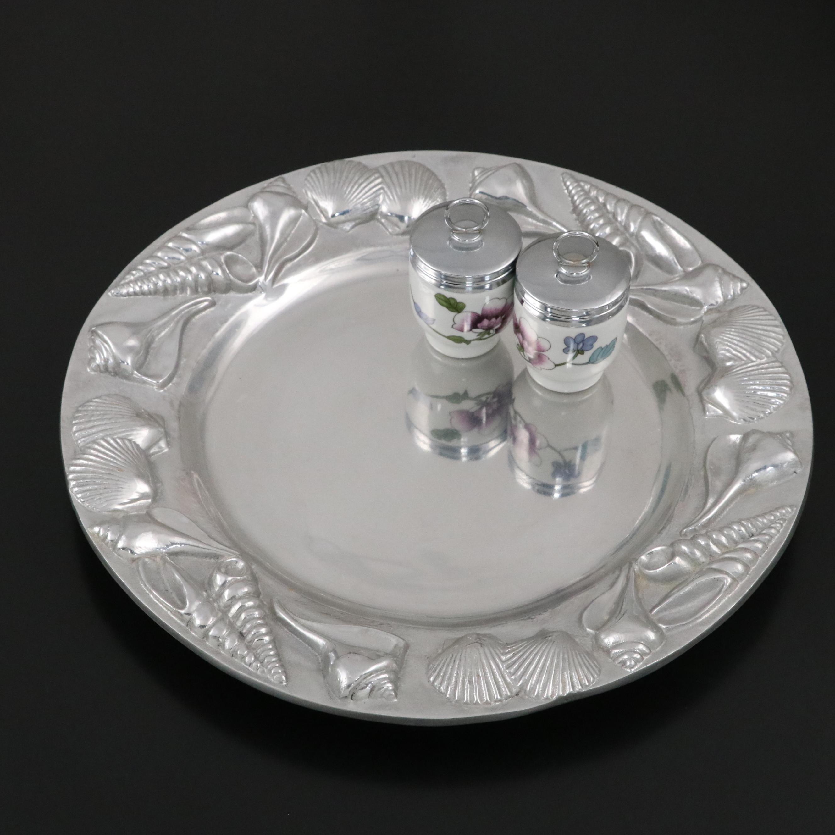 Mariposa Seashell Tray with Royal Worcester Porcelain Egg Coddlers