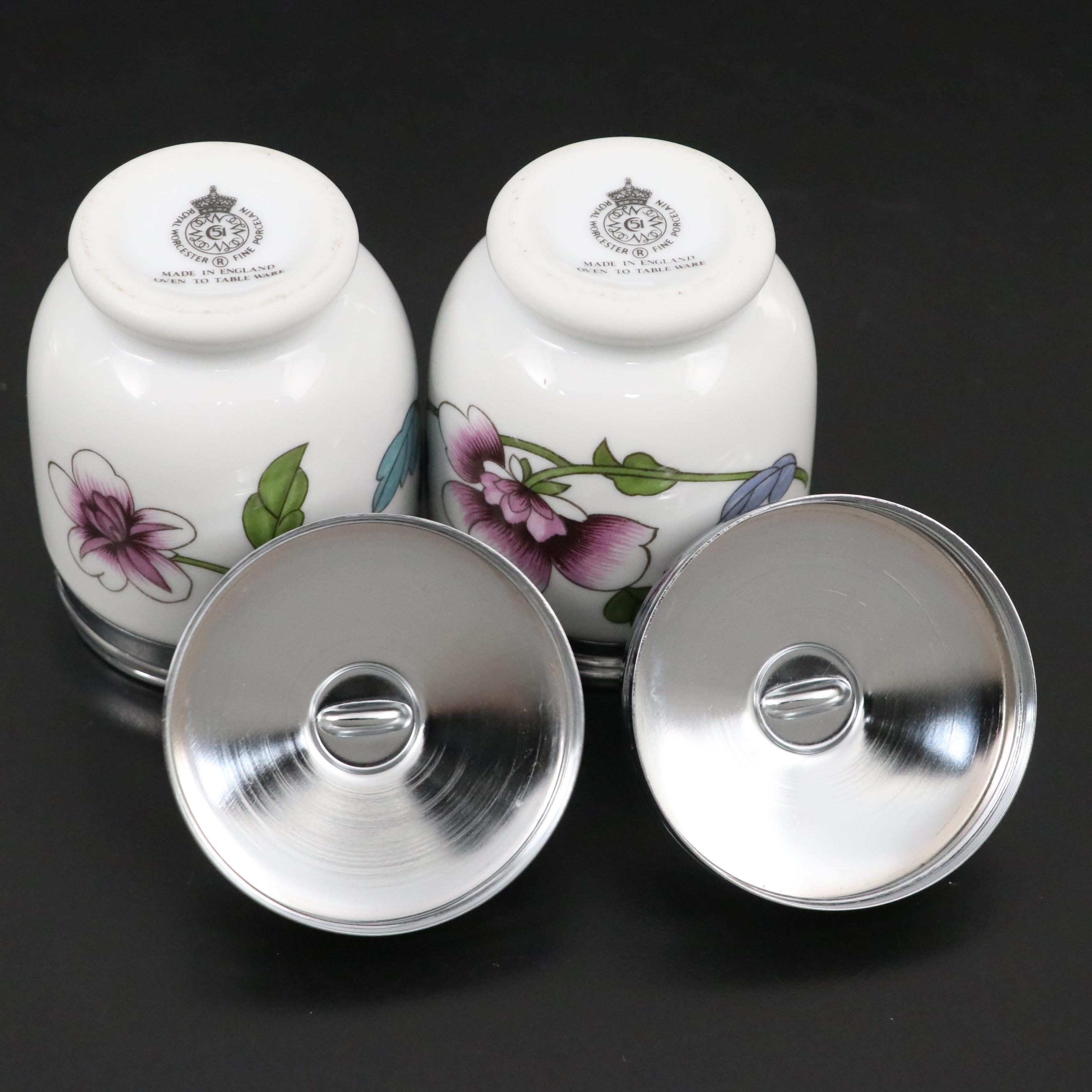 Mariposa Seashell Tray with Royal Worcester Porcelain Egg Coddlers