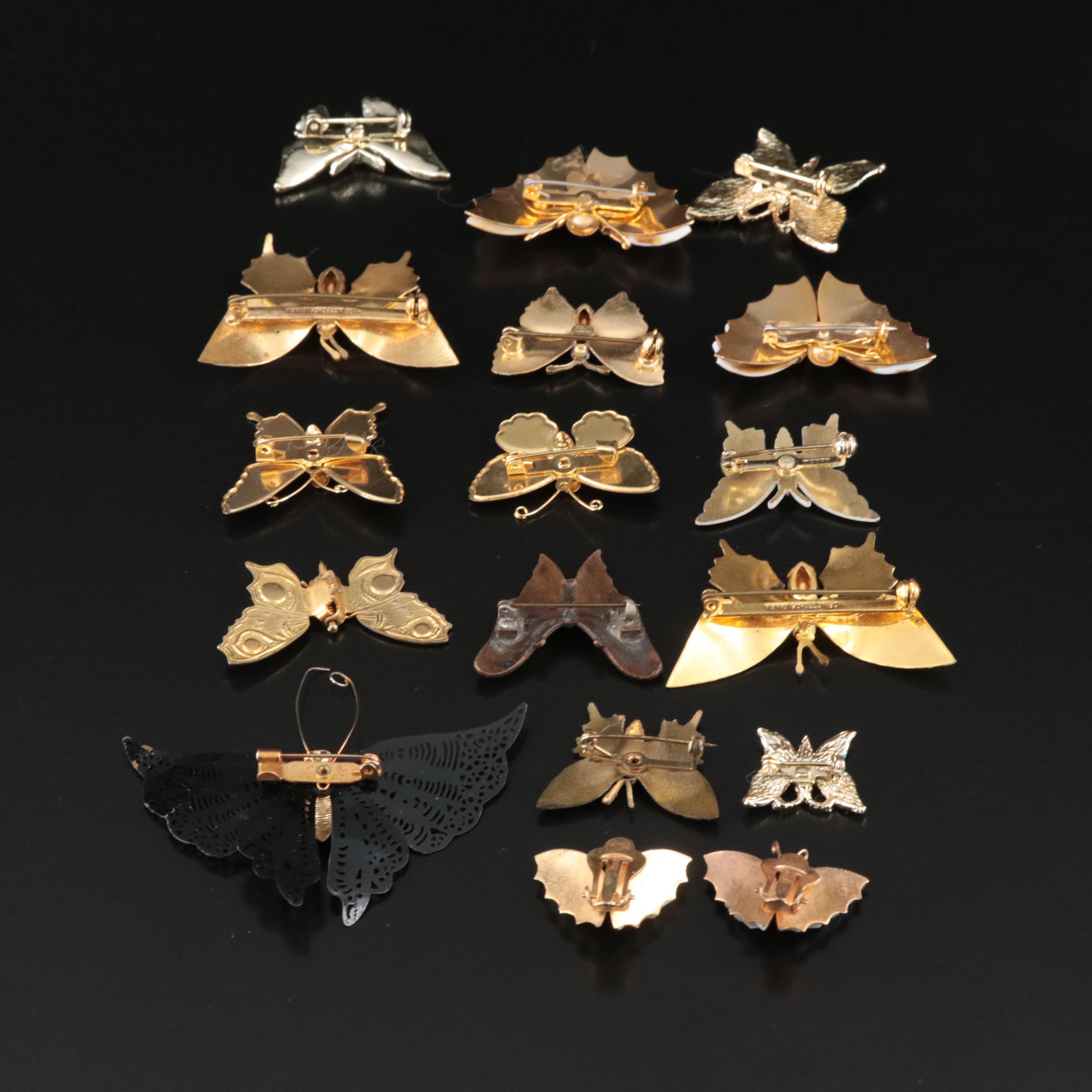 Vintage Butterfly Jewelry Including Enamel and Shell