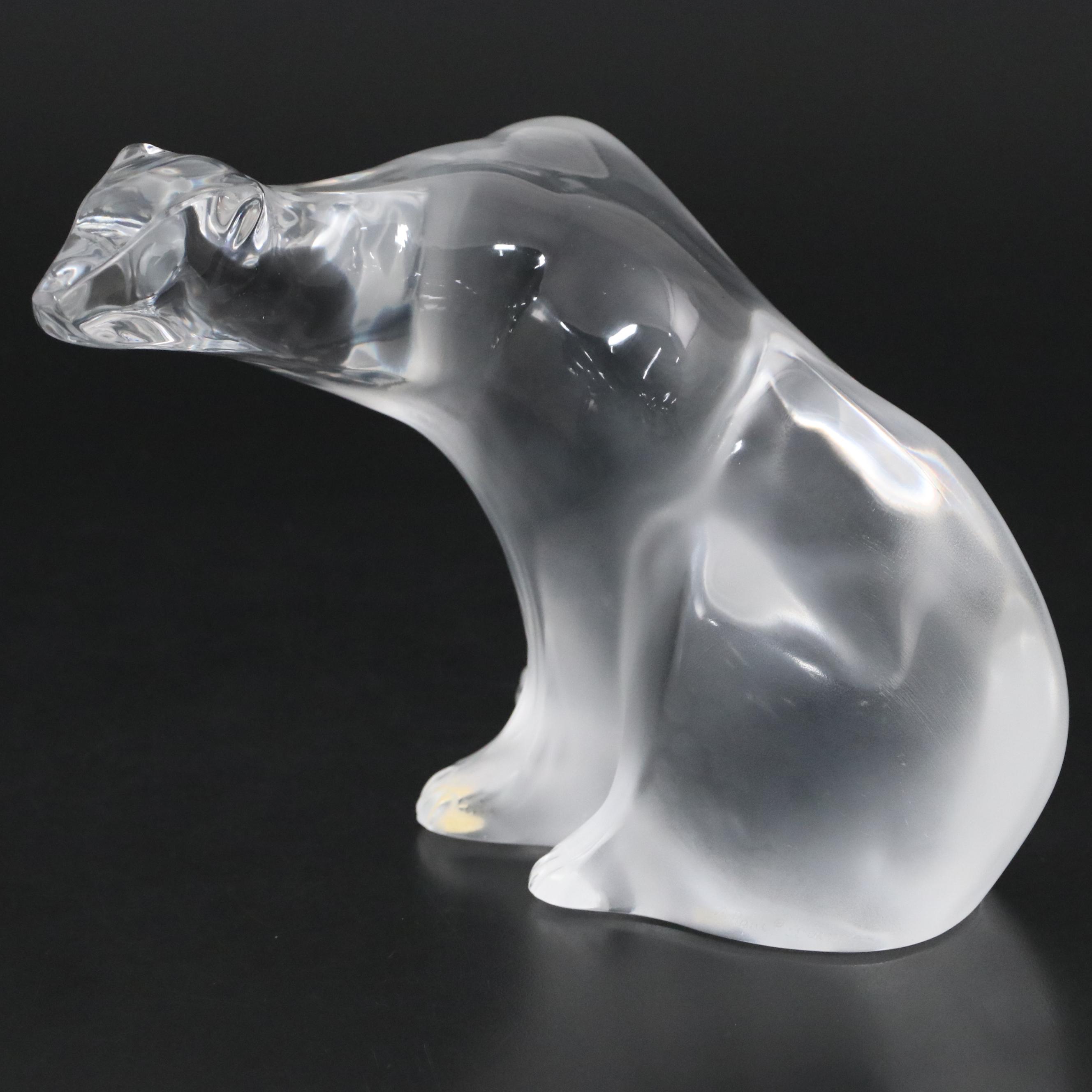 Lalique Frosted Crystal Polar Bear Figurine