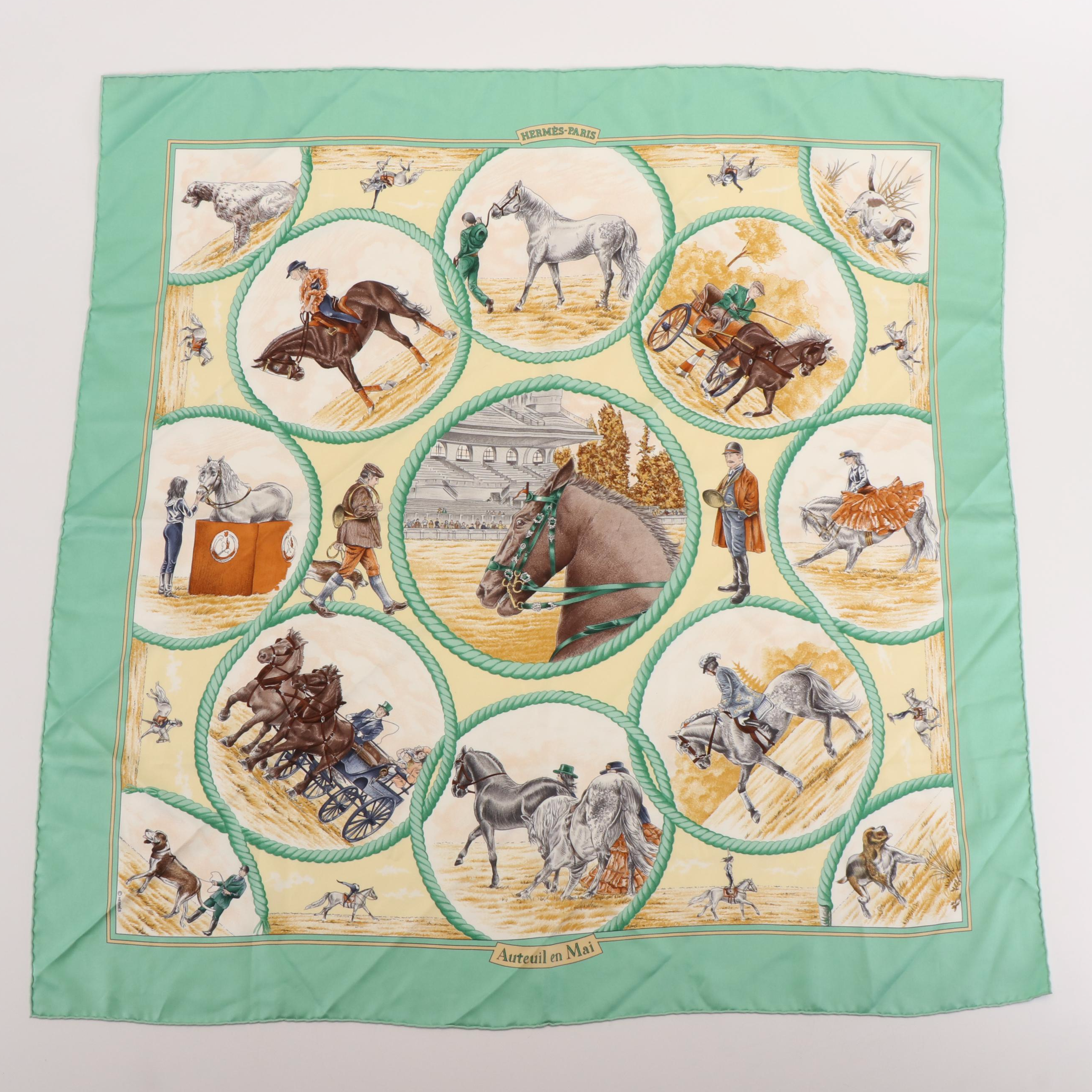 Hermès "Auteuil en Mai" Silk Twill Scarf