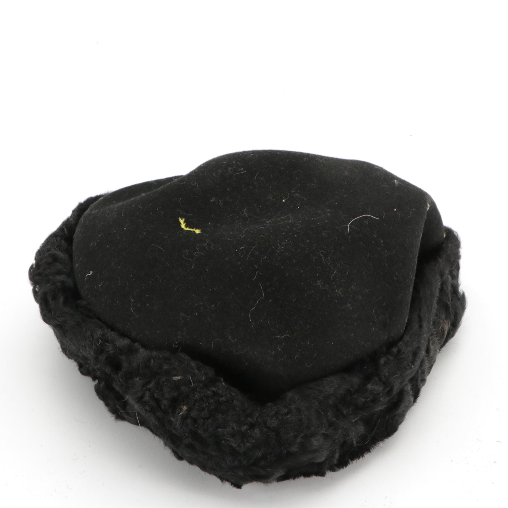 Wool Felt/Persian Lamb Fur Hat with Mushroom, Pillbox, and Brim Hats, Circa 1950