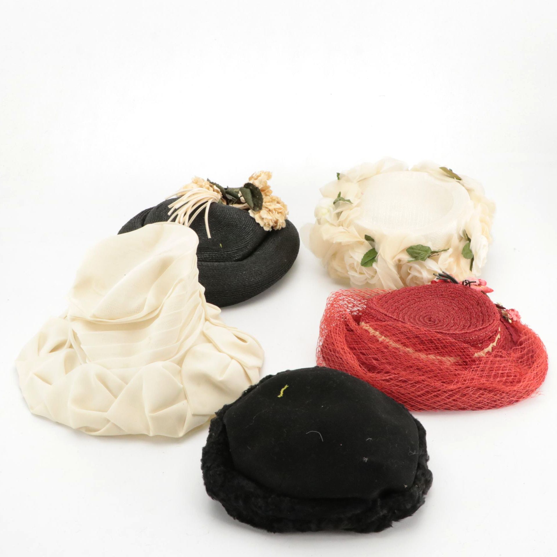 Wool Felt/Persian Lamb Fur Hat with Mushroom, Pillbox, and Brim Hats, Circa 1950