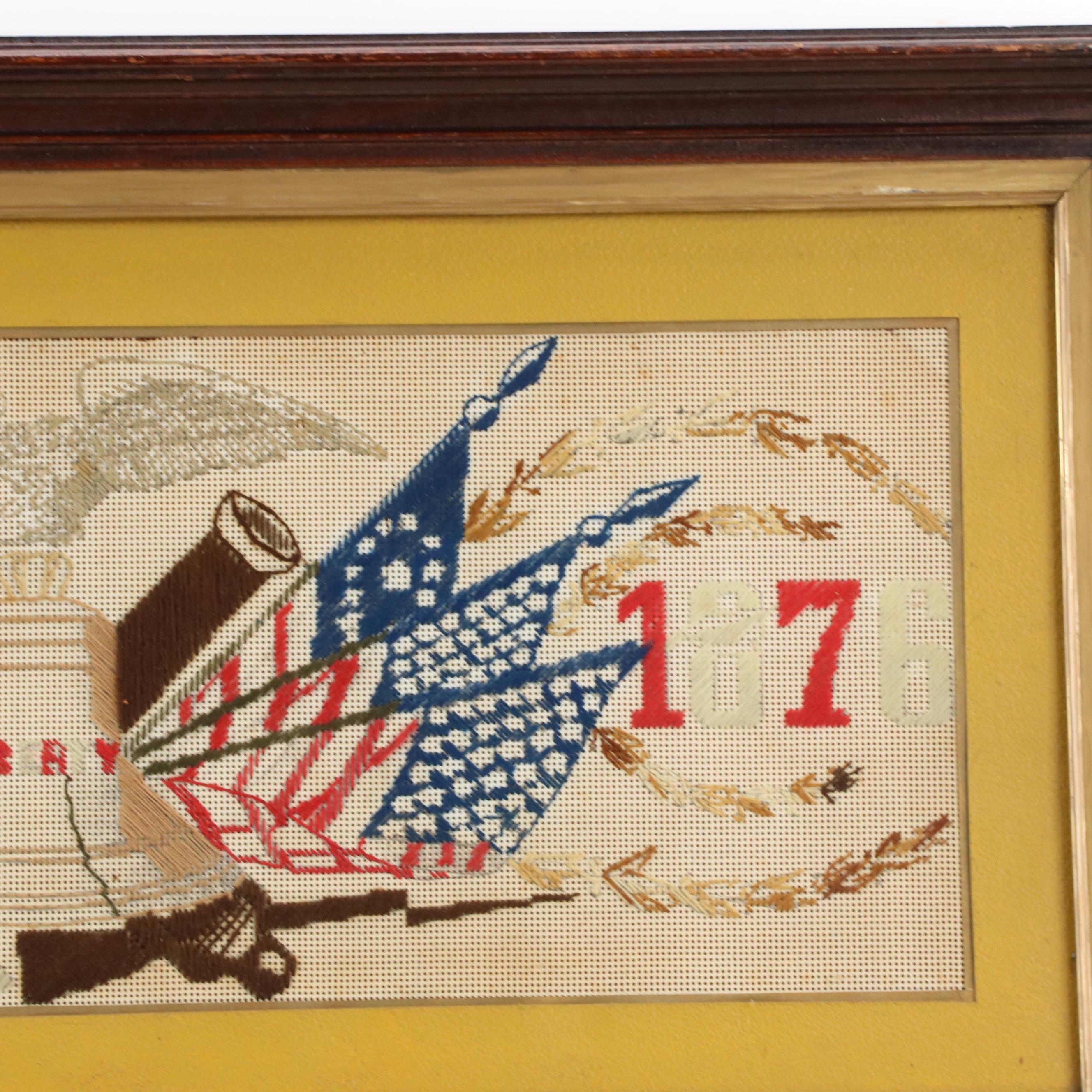 Victorian Paper Punch Centennial-Themed Embroidery Panel, Circa 1876