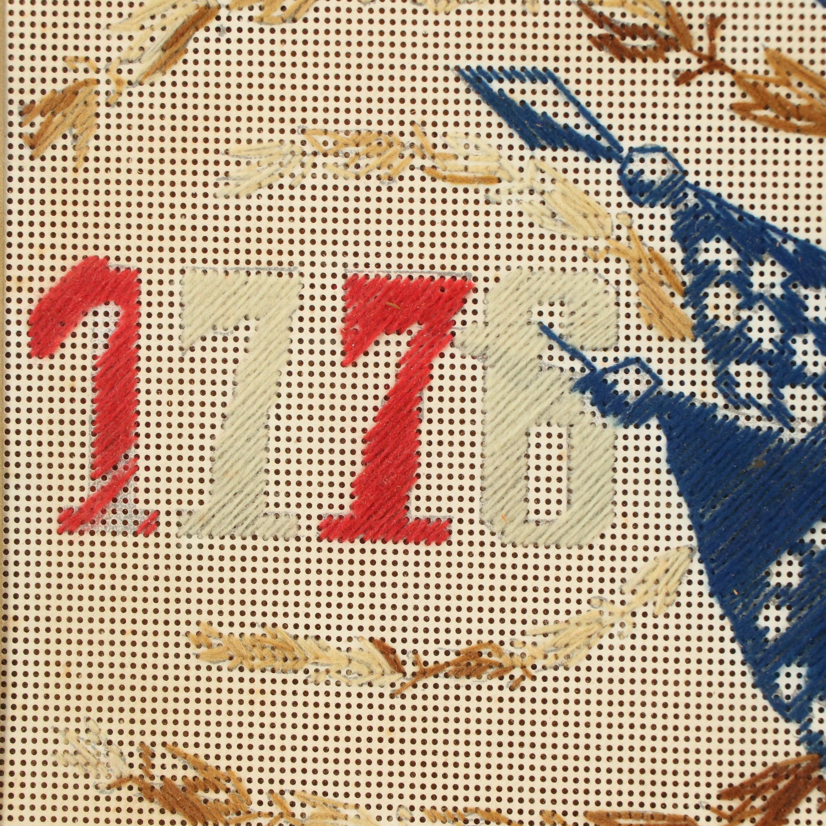 Victorian Paper Punch Centennial-Themed Embroidery Panel, Circa 1876