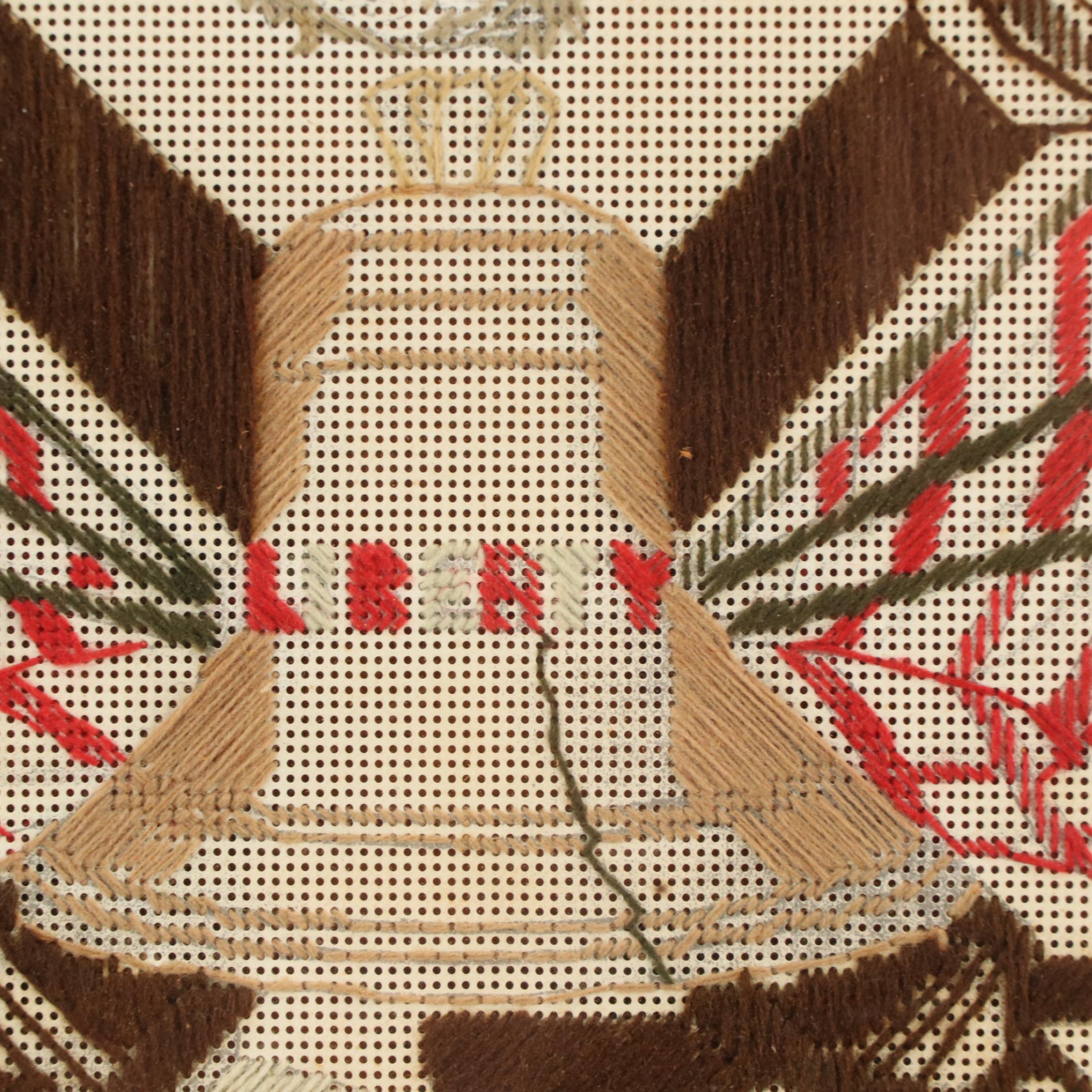 Victorian Paper Punch Centennial-Themed Embroidery Panel, Circa 1876