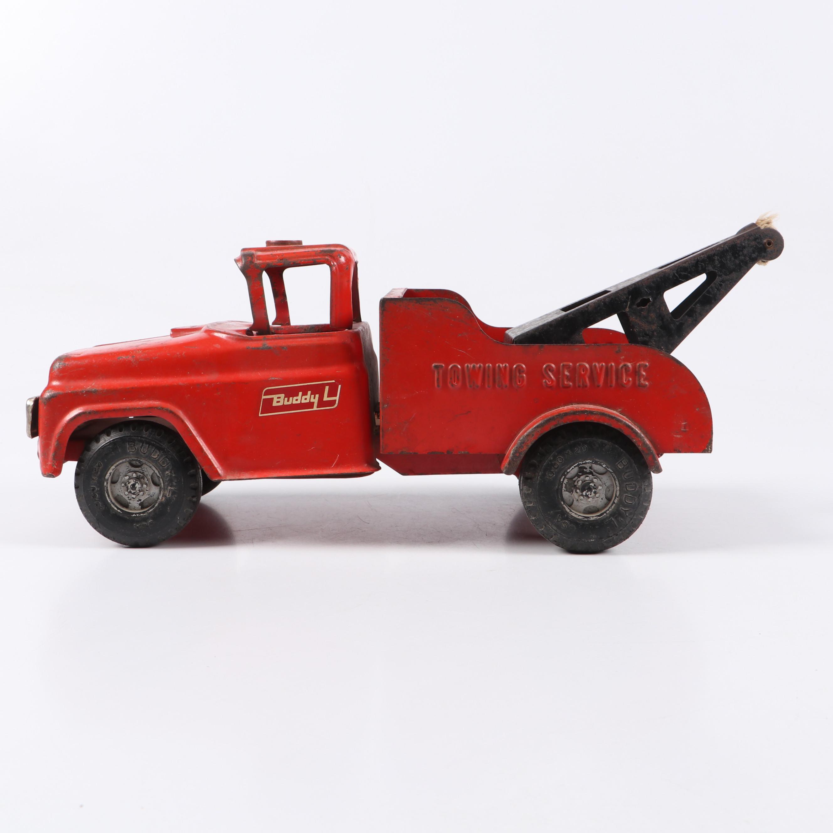 Buddy L Pressed Steel Tow Truck in Original Red Paint, 1950s
