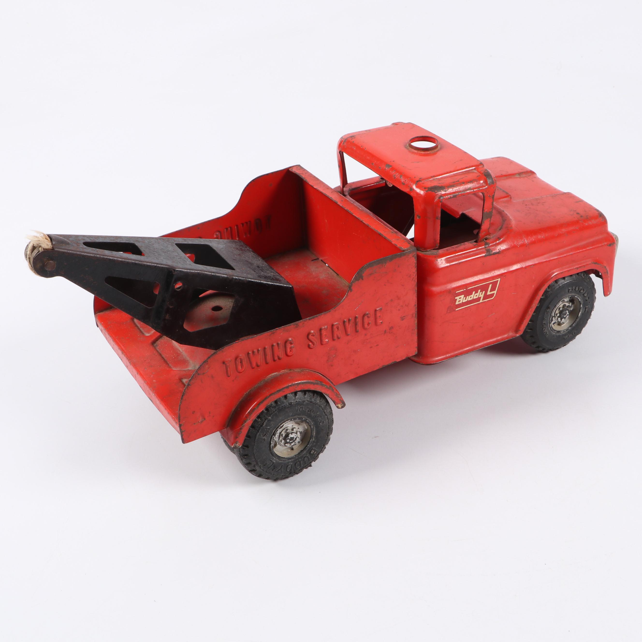 Buddy L Pressed Steel Tow Truck in Original Red Paint, 1950s
