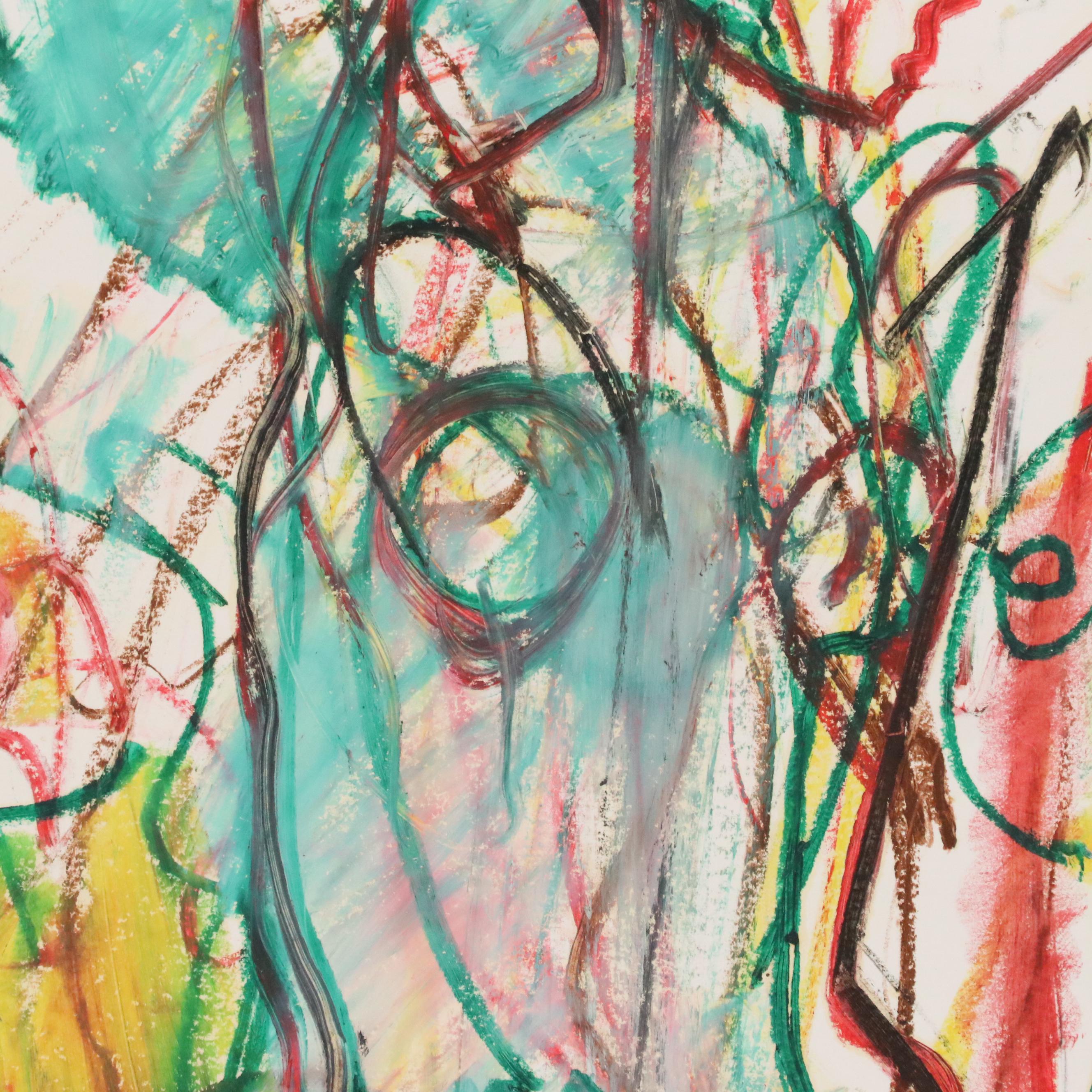 Jack Meanwell Modern Figural Oil Pastel Drawing, 1982