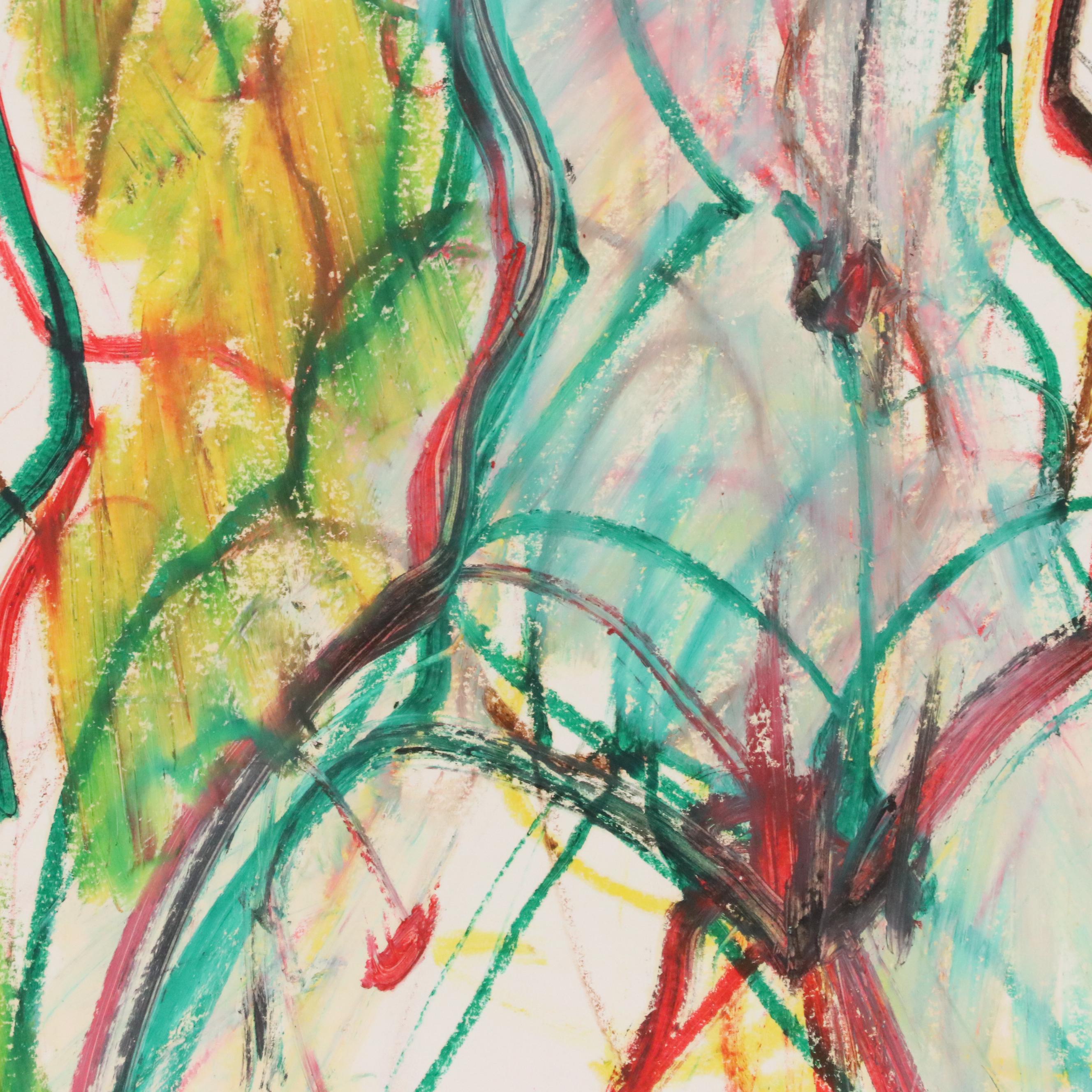 Jack Meanwell Modern Figural Oil Pastel Drawing, 1982