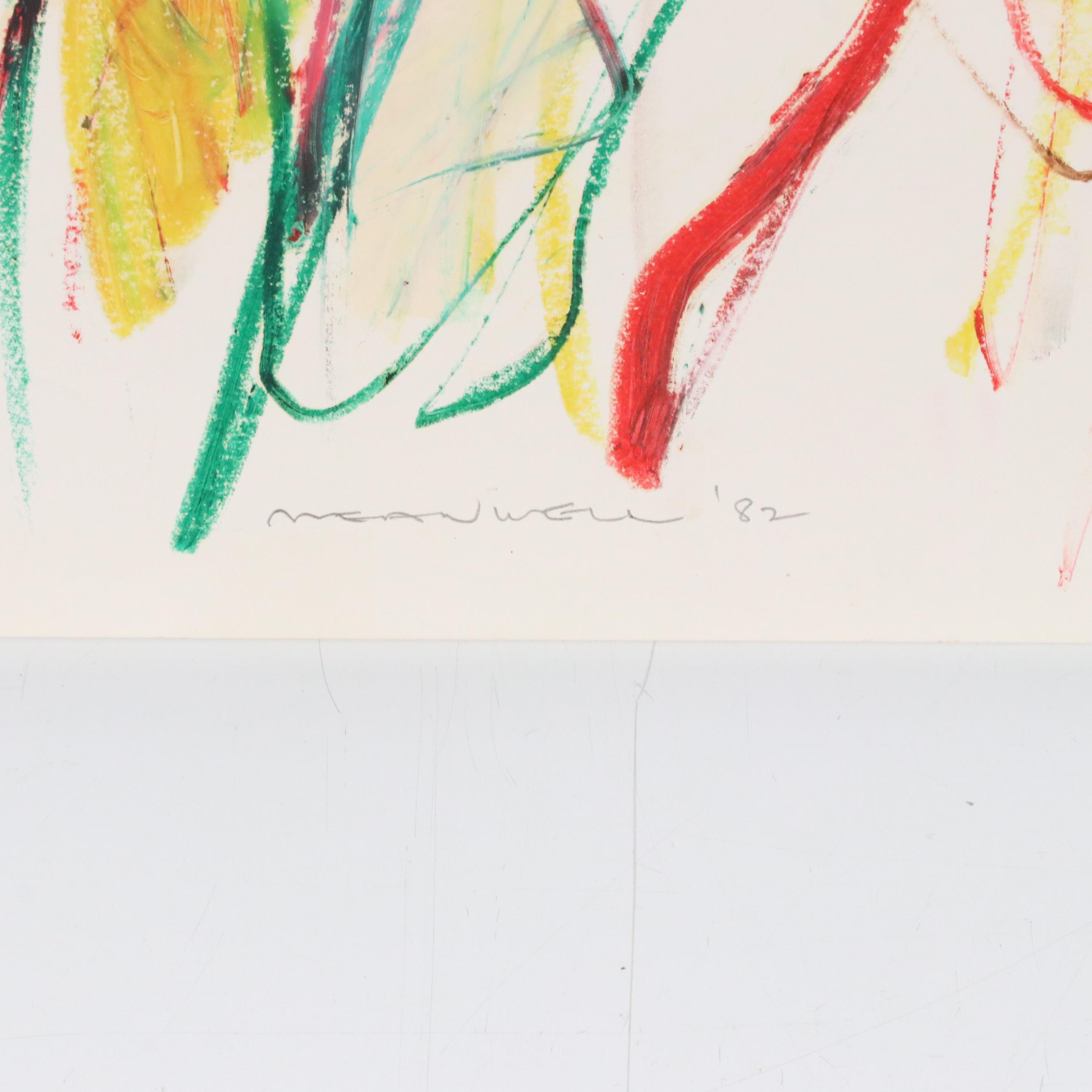 Jack Meanwell Modern Figural Oil Pastel Drawing, 1982