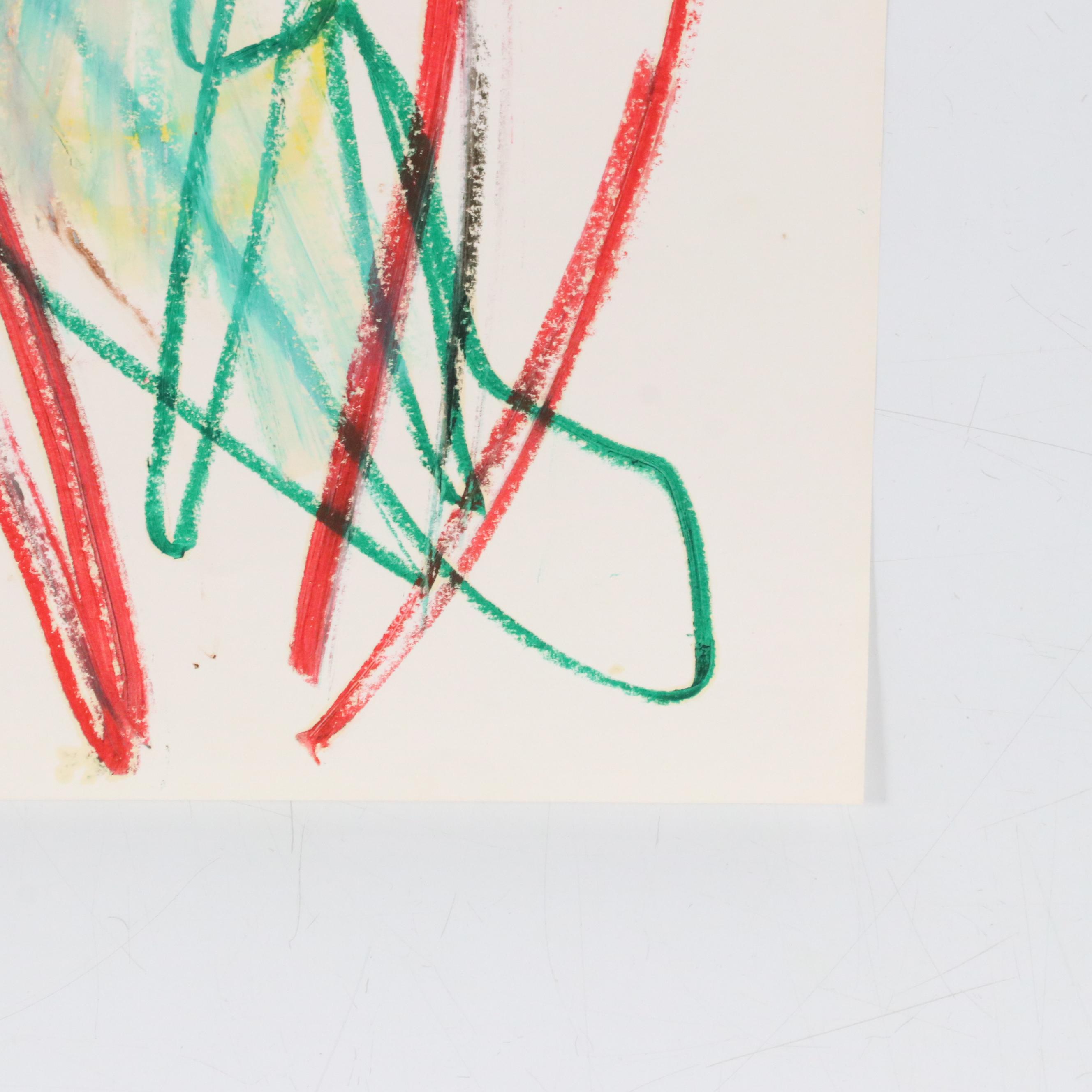 Jack Meanwell Modern Figural Oil Pastel Drawing, 1982