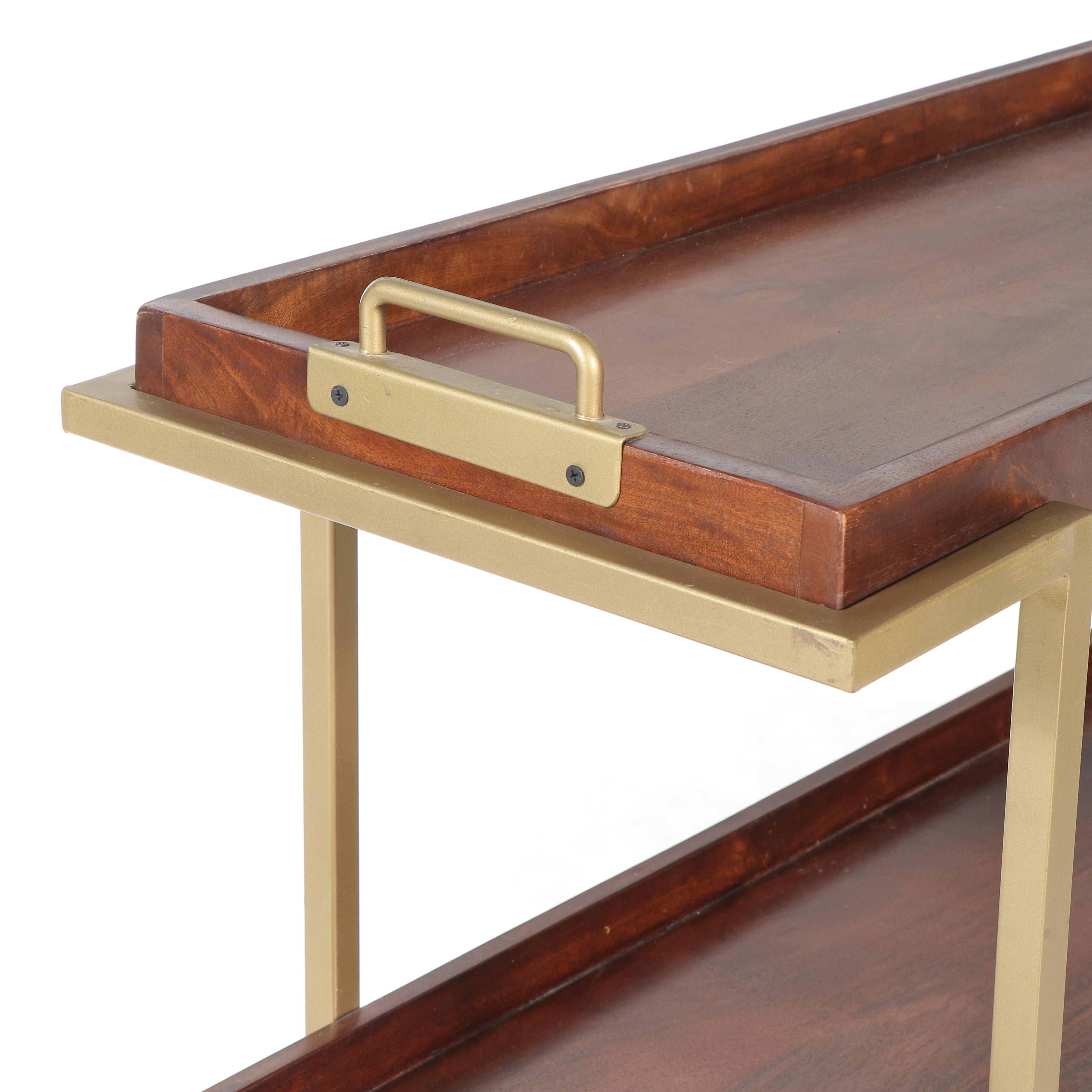 Modernist Style Gold Tone Metal and Wood Three-Tiered Étagère