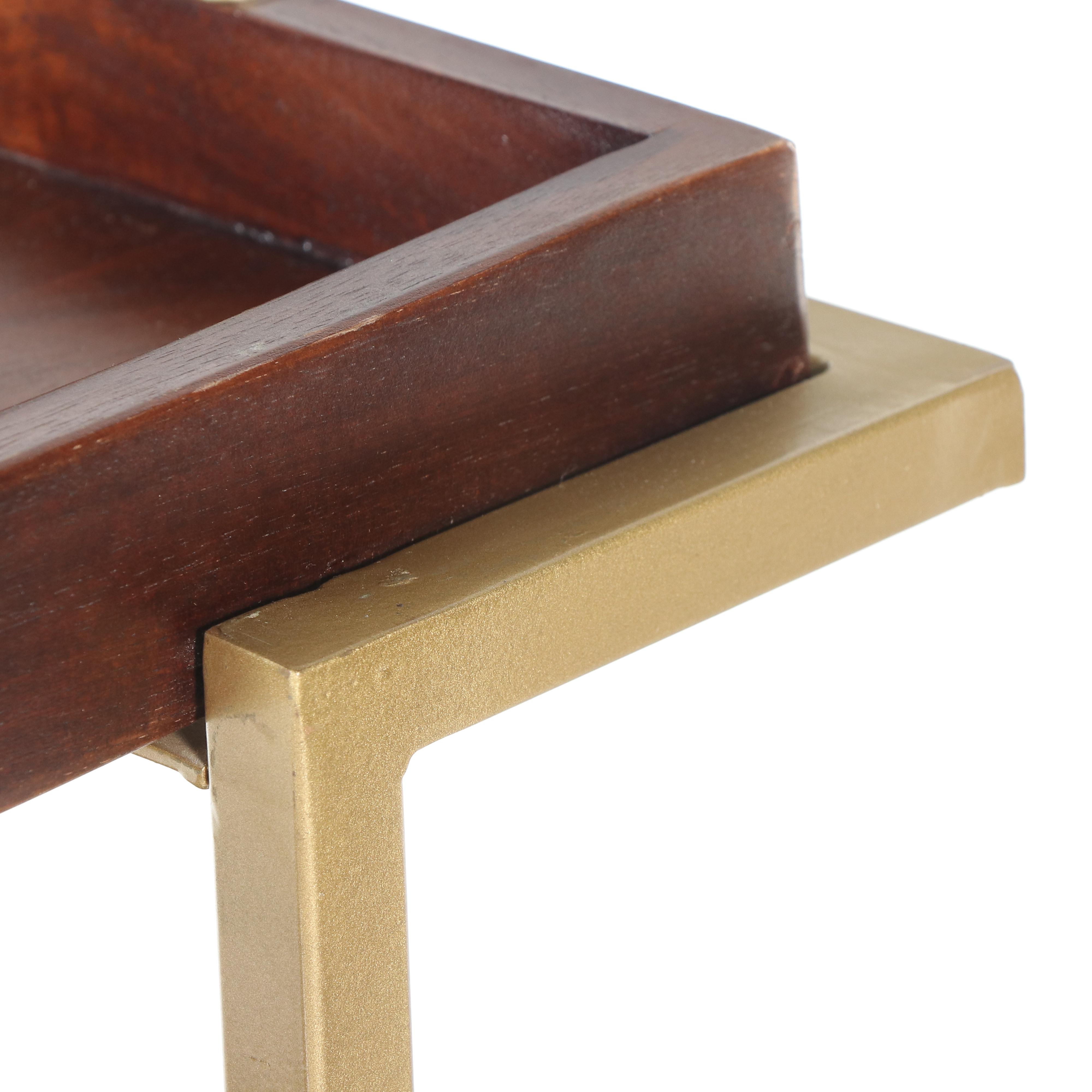 Modernist Style Gold Tone Metal and Wood Three-Tiered Étagère