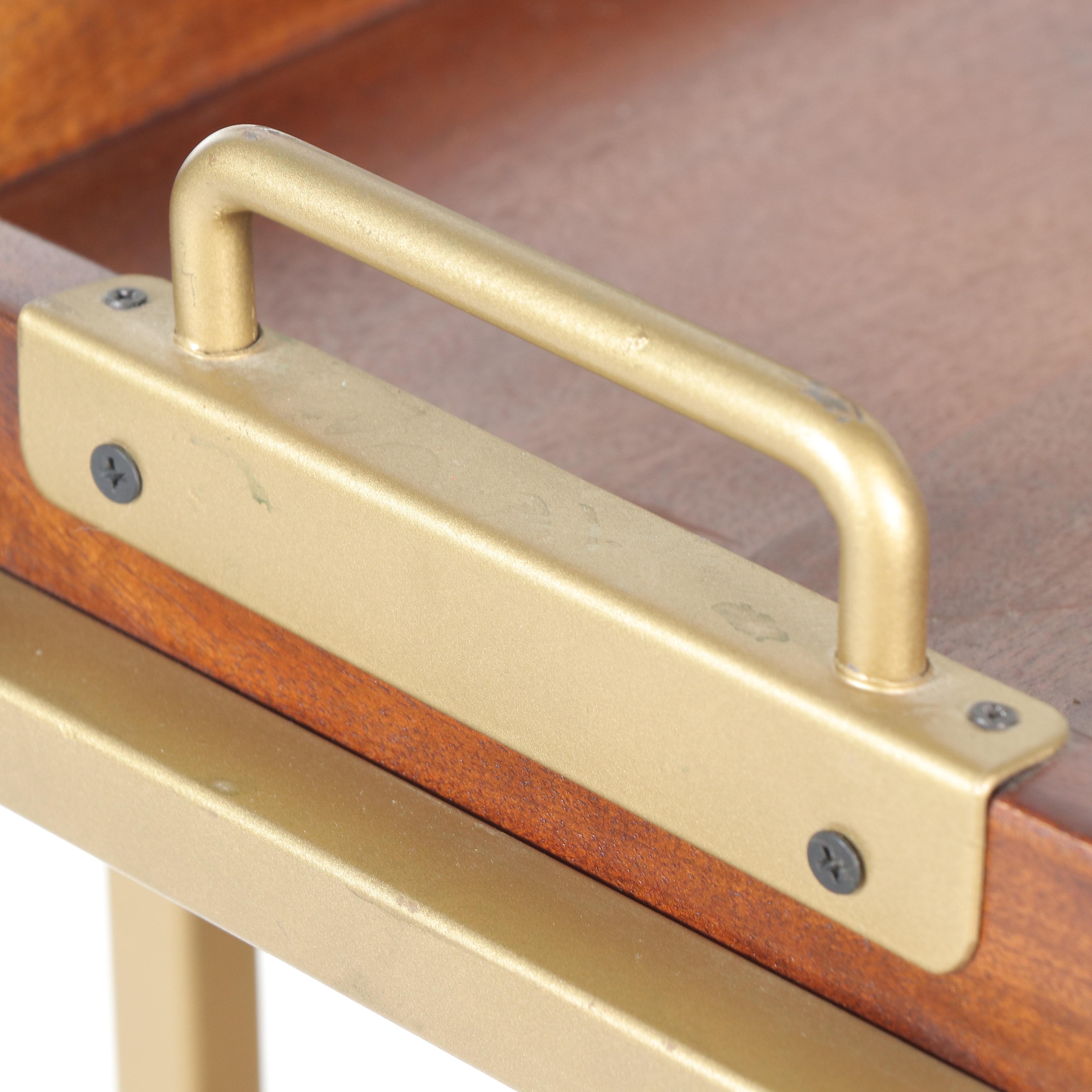 Modernist Style Gold Tone Metal and Wood Three-Tiered Étagère