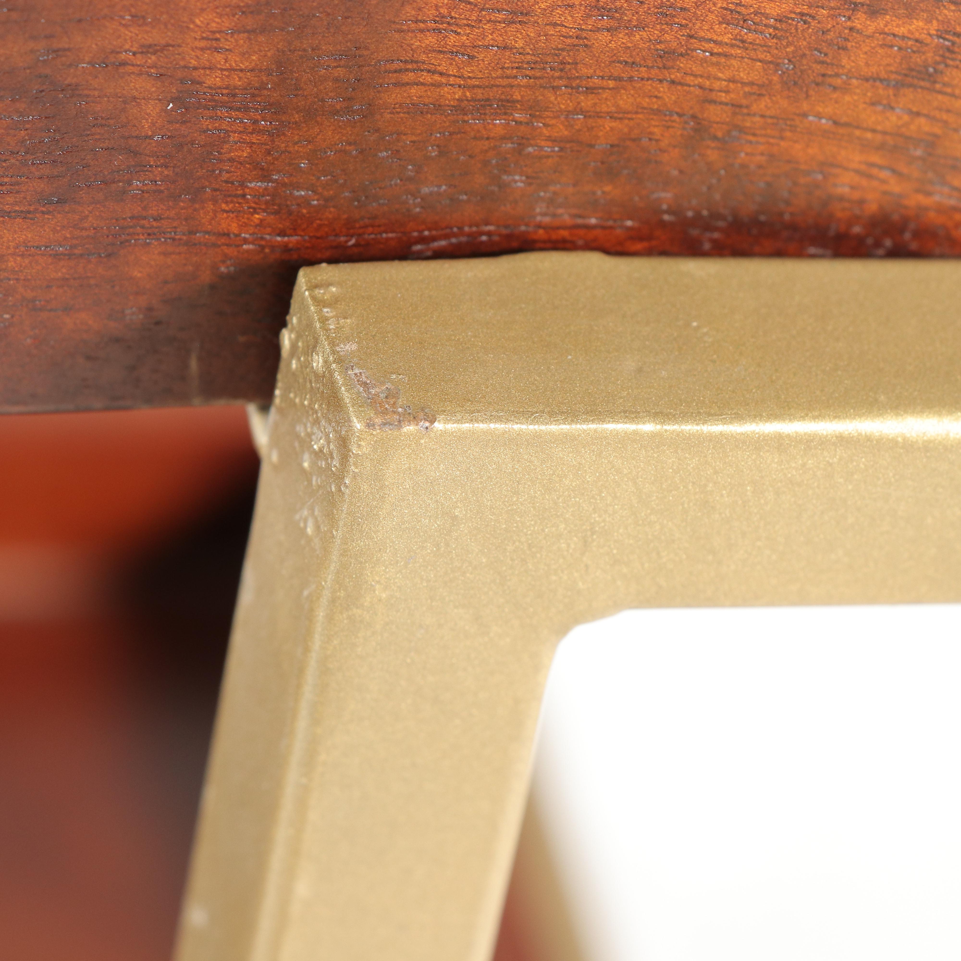 Modernist Style Gold Tone Metal and Wood Three-Tiered Étagère