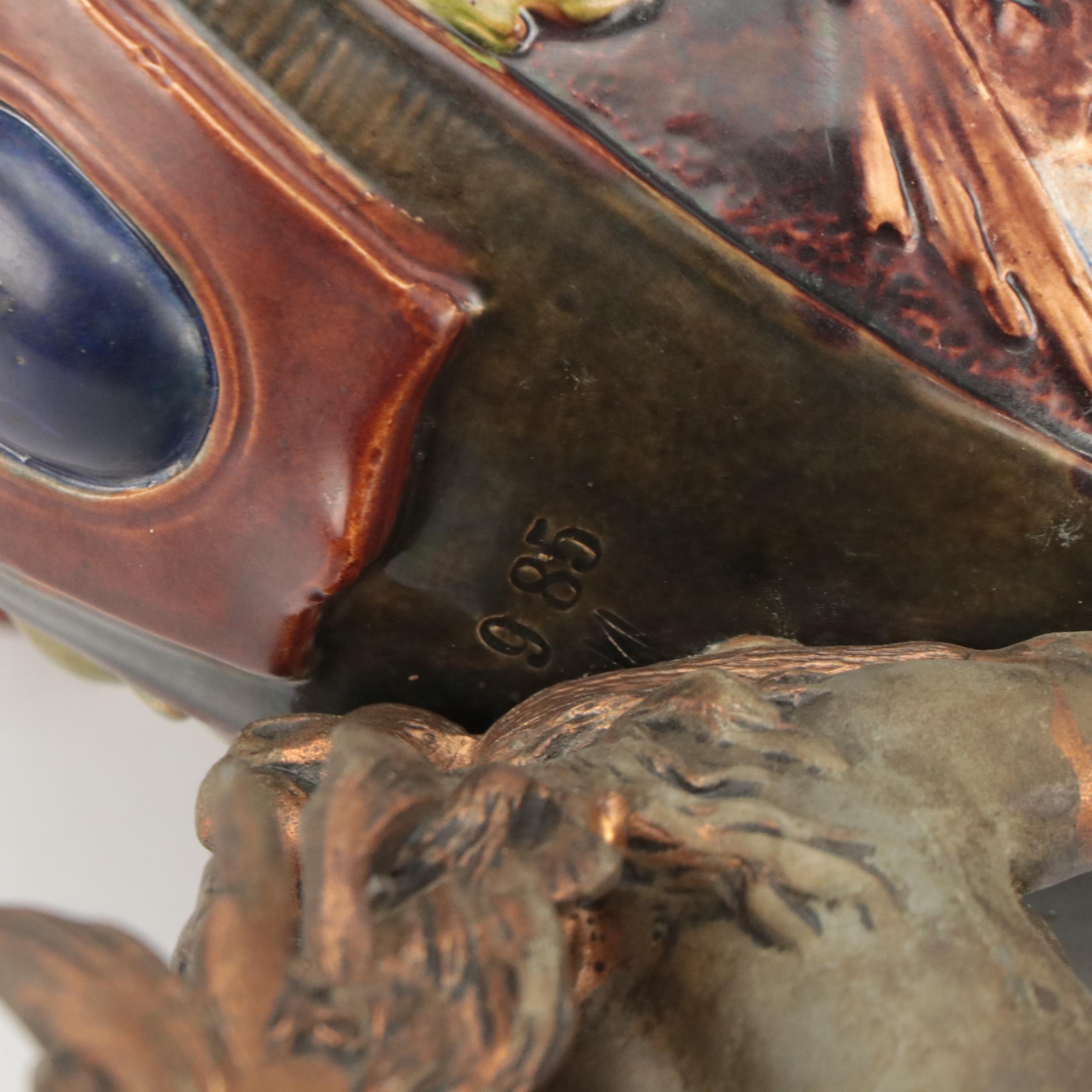 European Baroque Style Majolica Metal Mounted Centerpiece