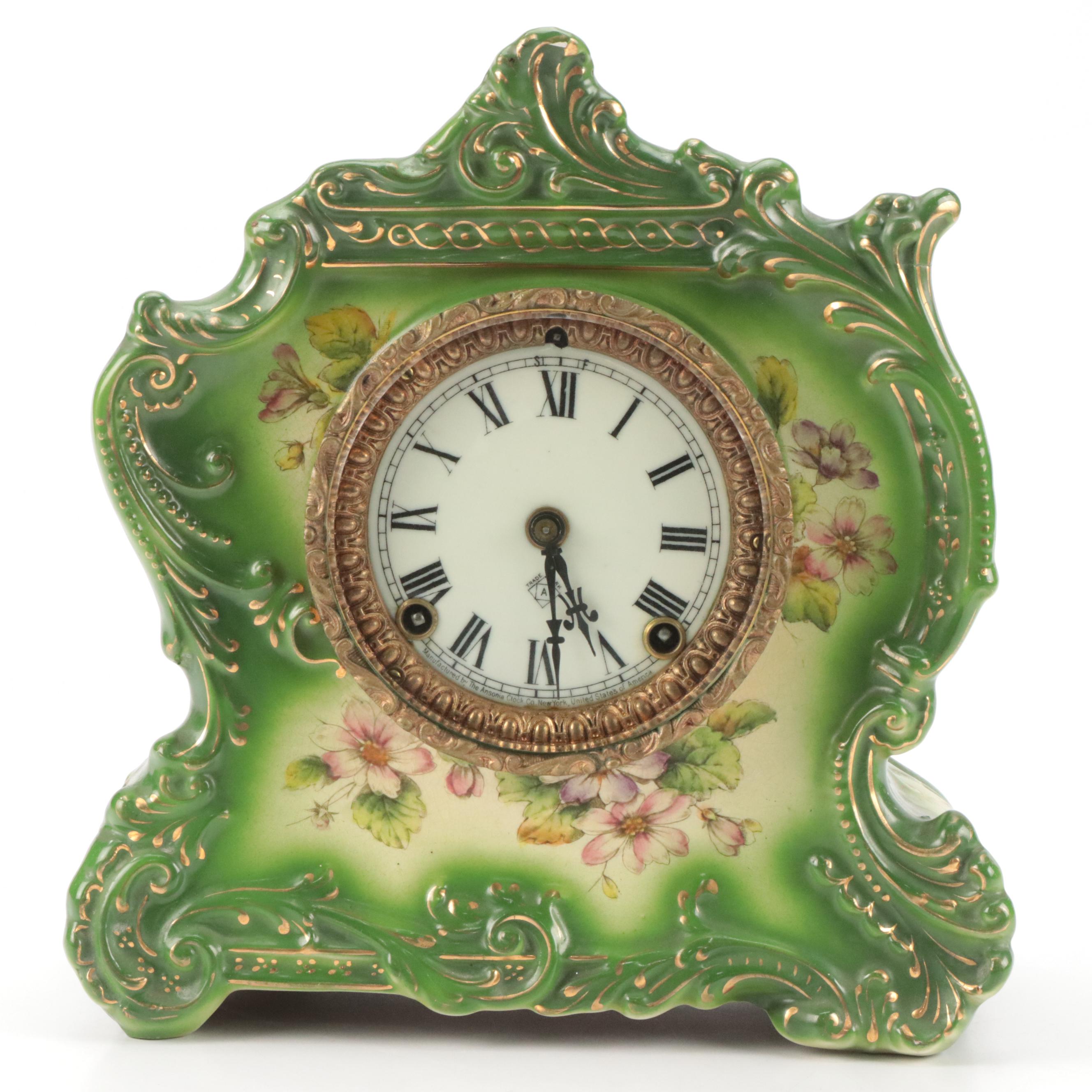Ansonia "Wave" Victorian Style Ceramic Mantel Clock