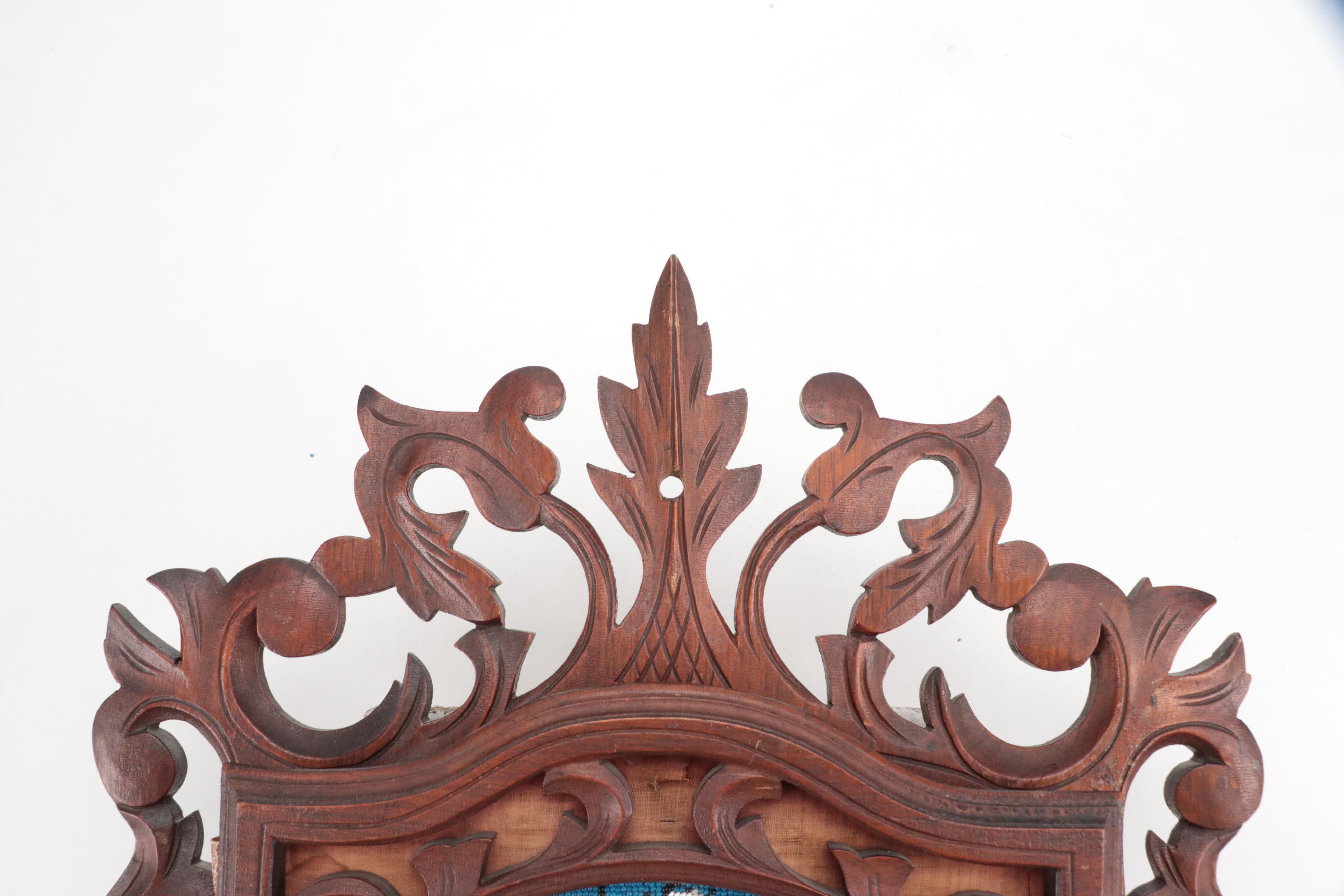 Victorian Style Wood and Leather Wall Hanging Document Holder with Beaded Accent