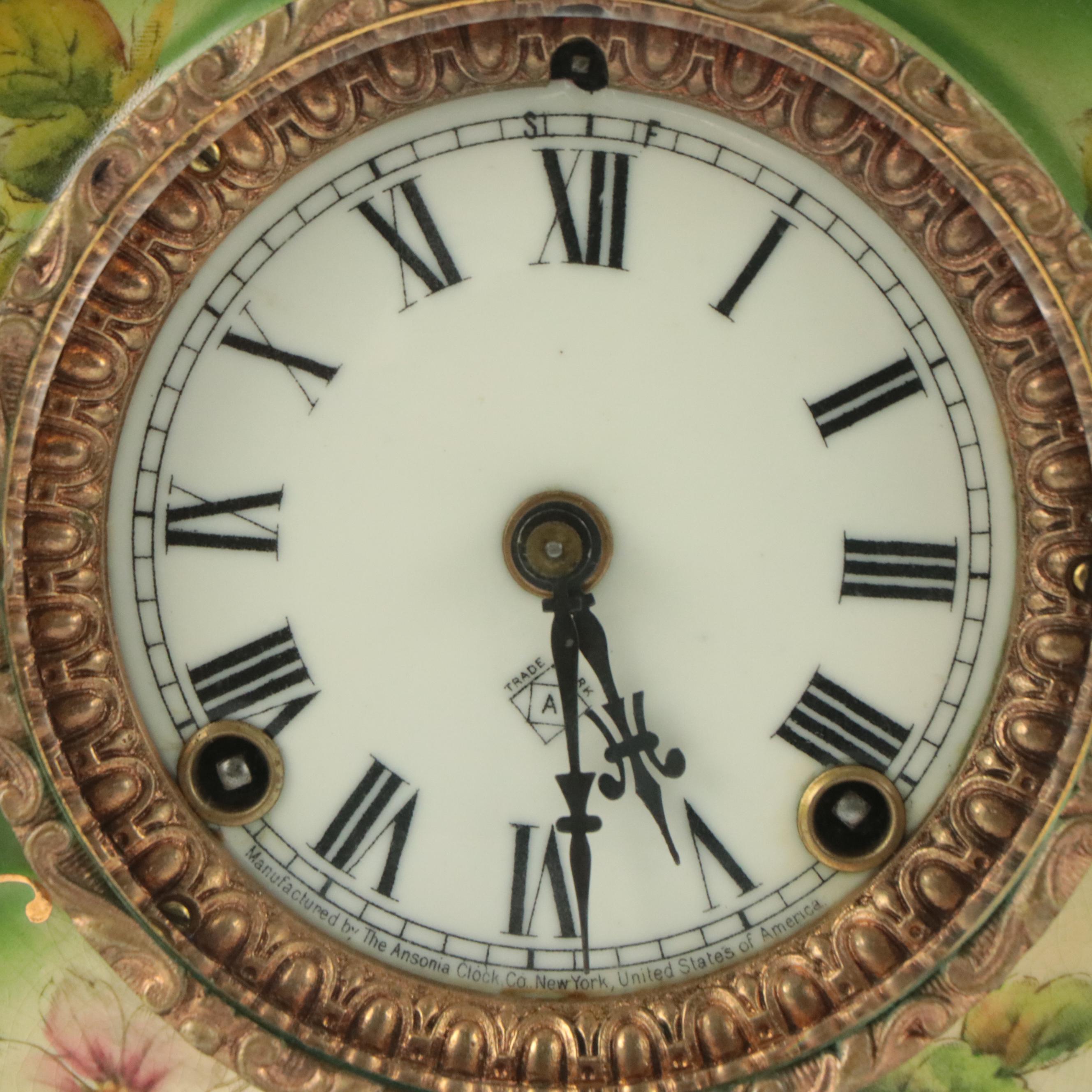 Ansonia "Wave" Victorian Style Ceramic Mantel Clock