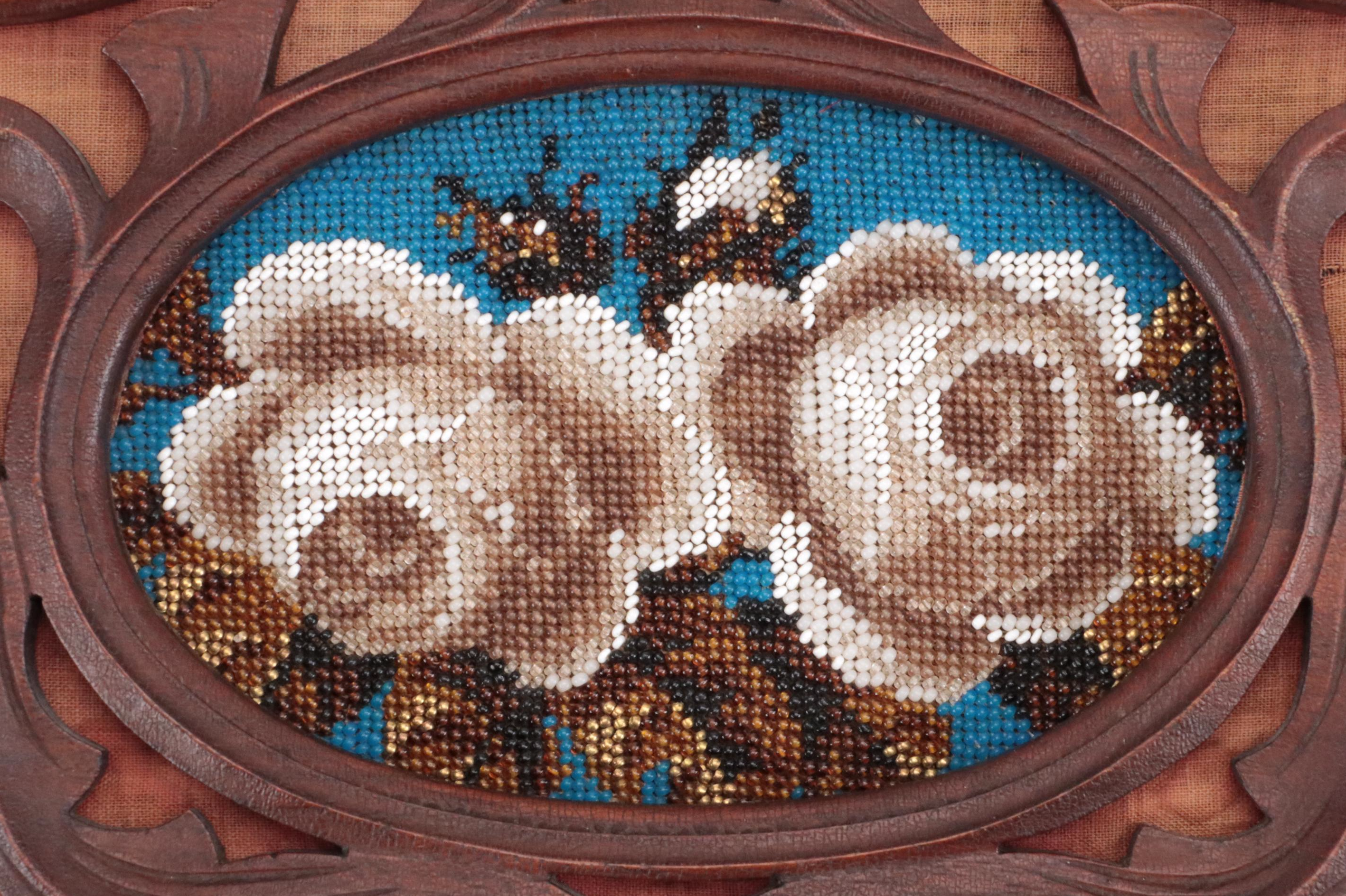 Victorian Style Wood and Leather Wall Hanging Document Holder with Beaded Accent