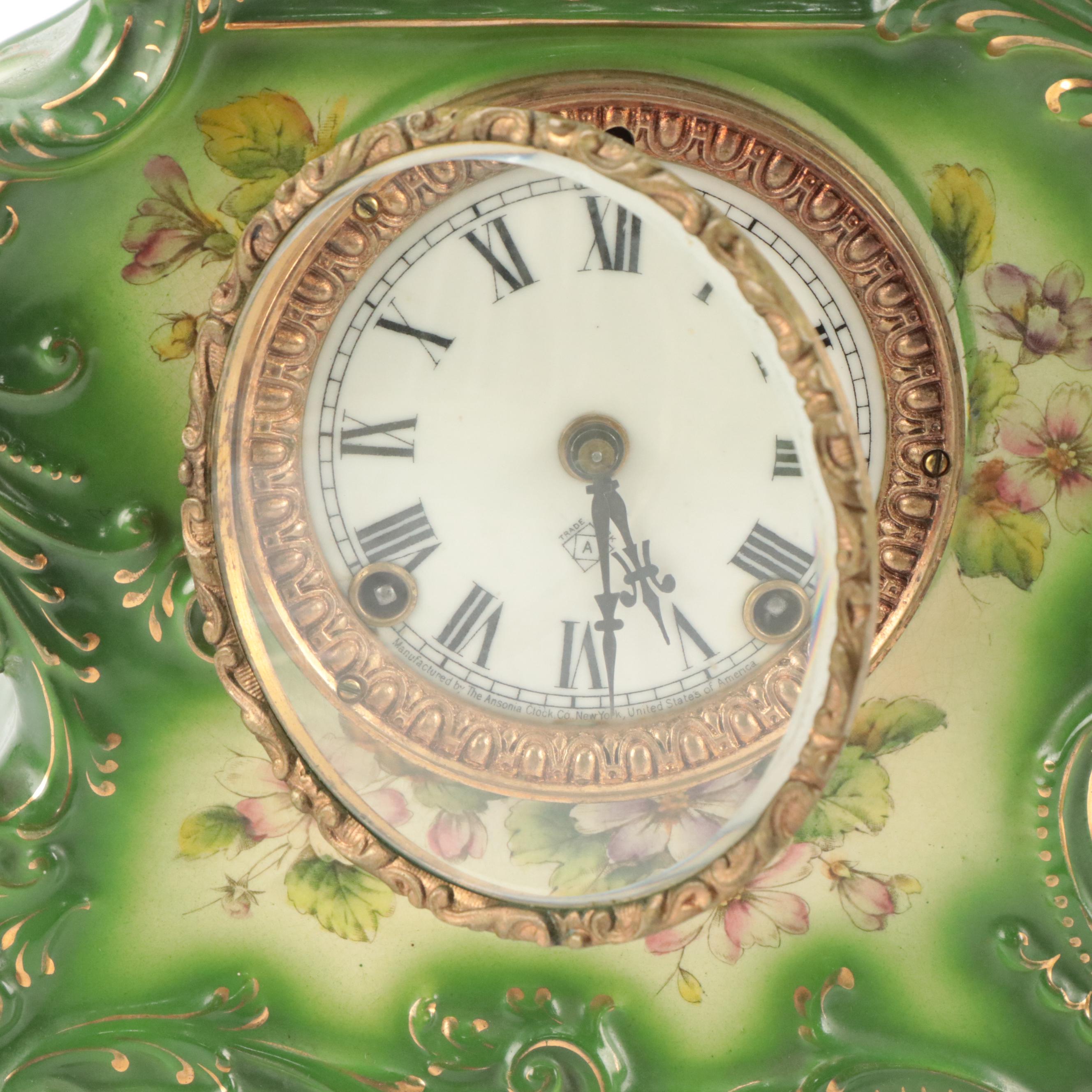 Ansonia "Wave" Victorian Style Ceramic Mantel Clock