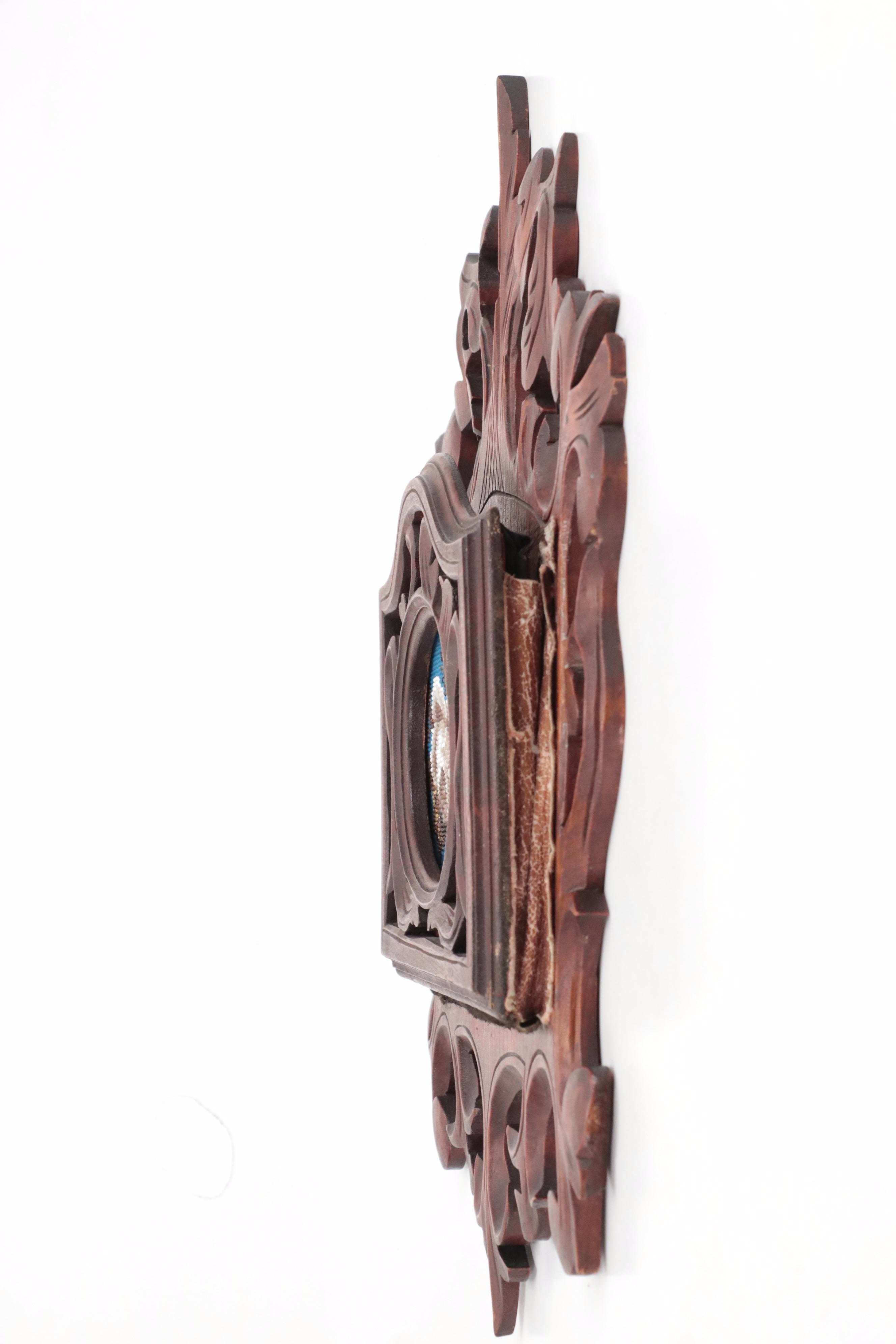 Victorian Style Wood and Leather Wall Hanging Document Holder with Beaded Accent