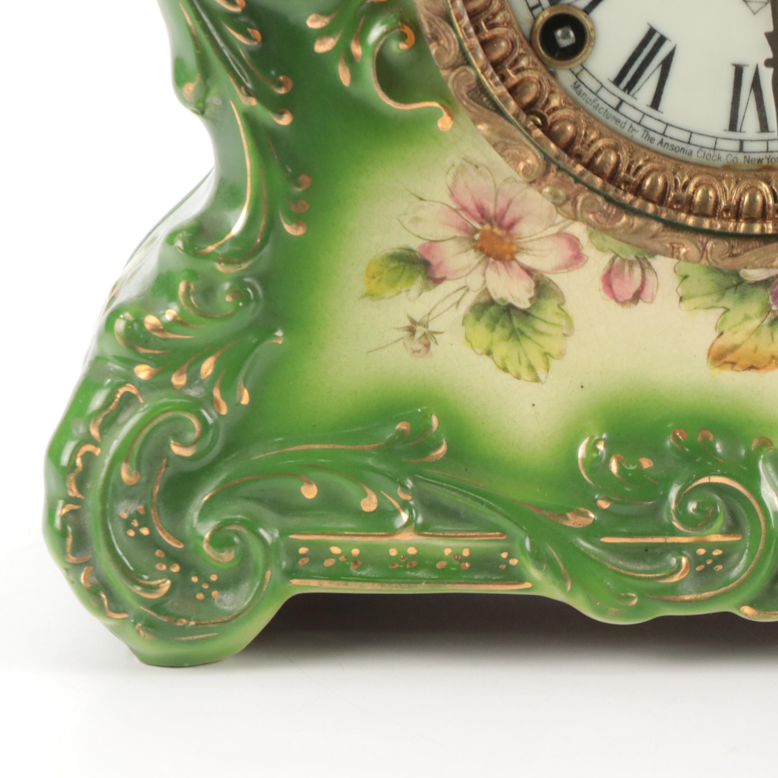 Ansonia "Wave" Victorian Style Ceramic Mantel Clock