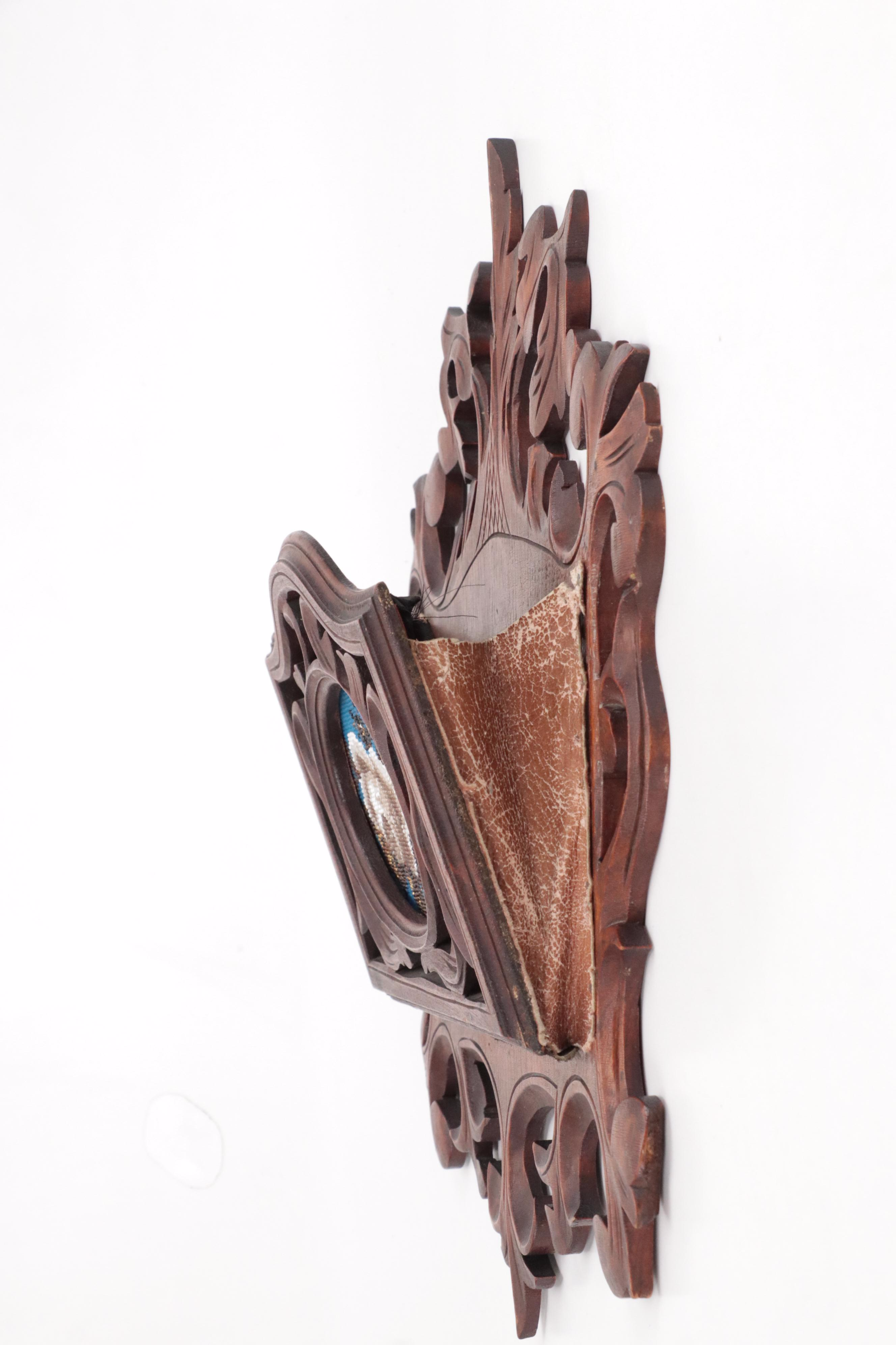 Victorian Style Wood and Leather Wall Hanging Document Holder with Beaded Accent