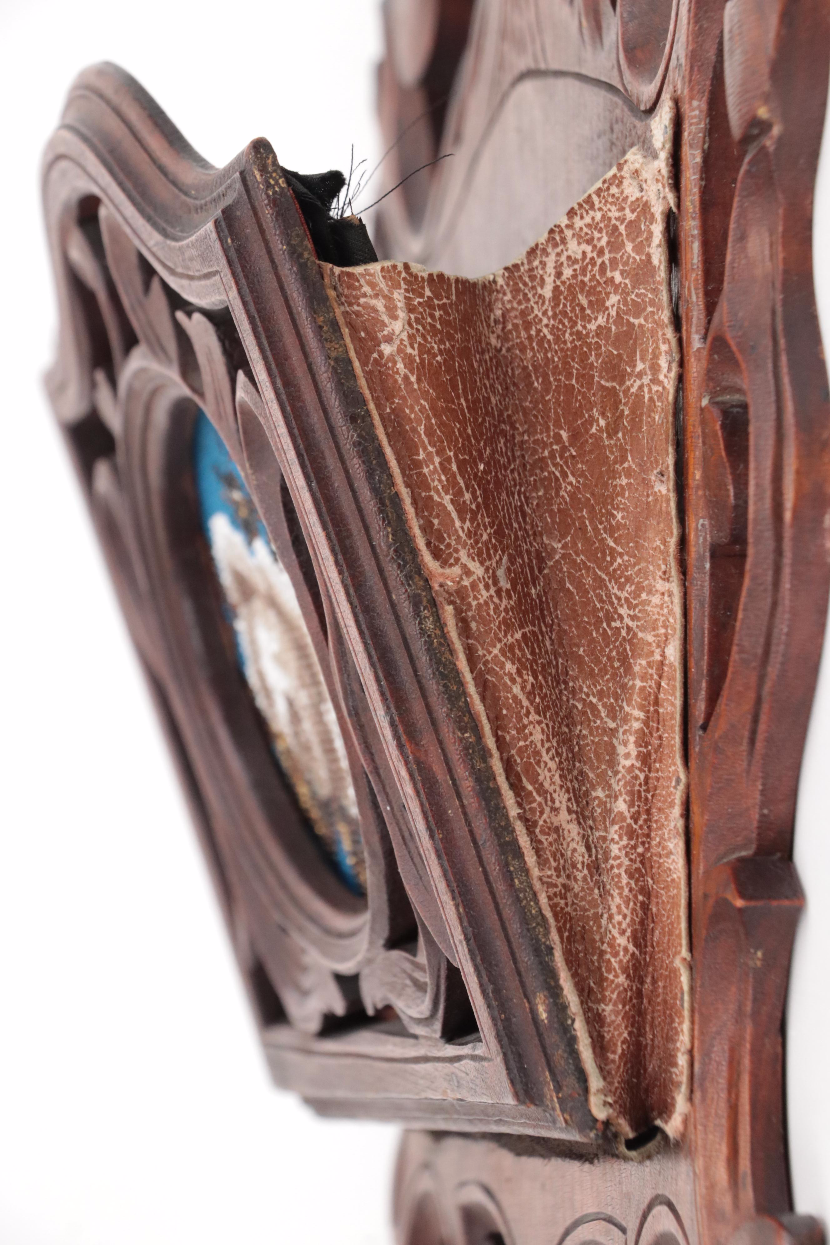 Victorian Style Wood and Leather Wall Hanging Document Holder with Beaded Accent