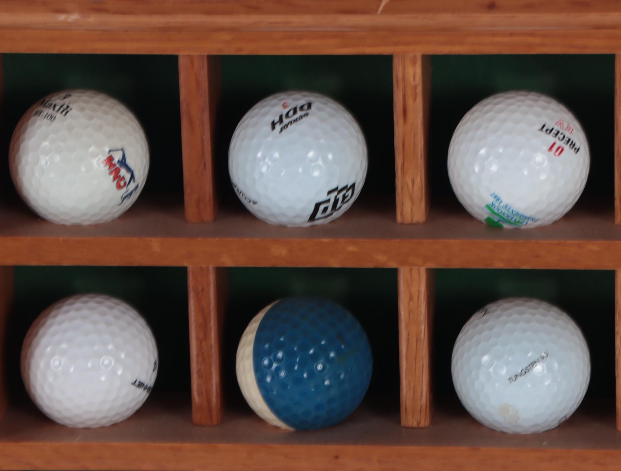 Golf Balls with Hanging Wood Display Racks