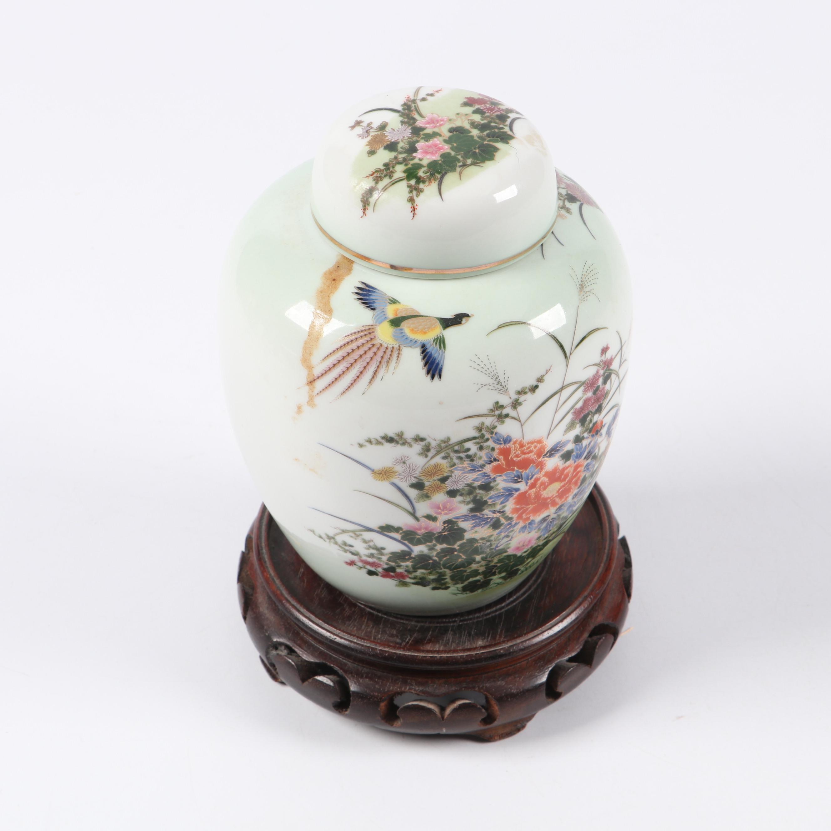 Japanese Fukagawa Porcelain Vase with Other Japanese Porcelain Ginger Jar