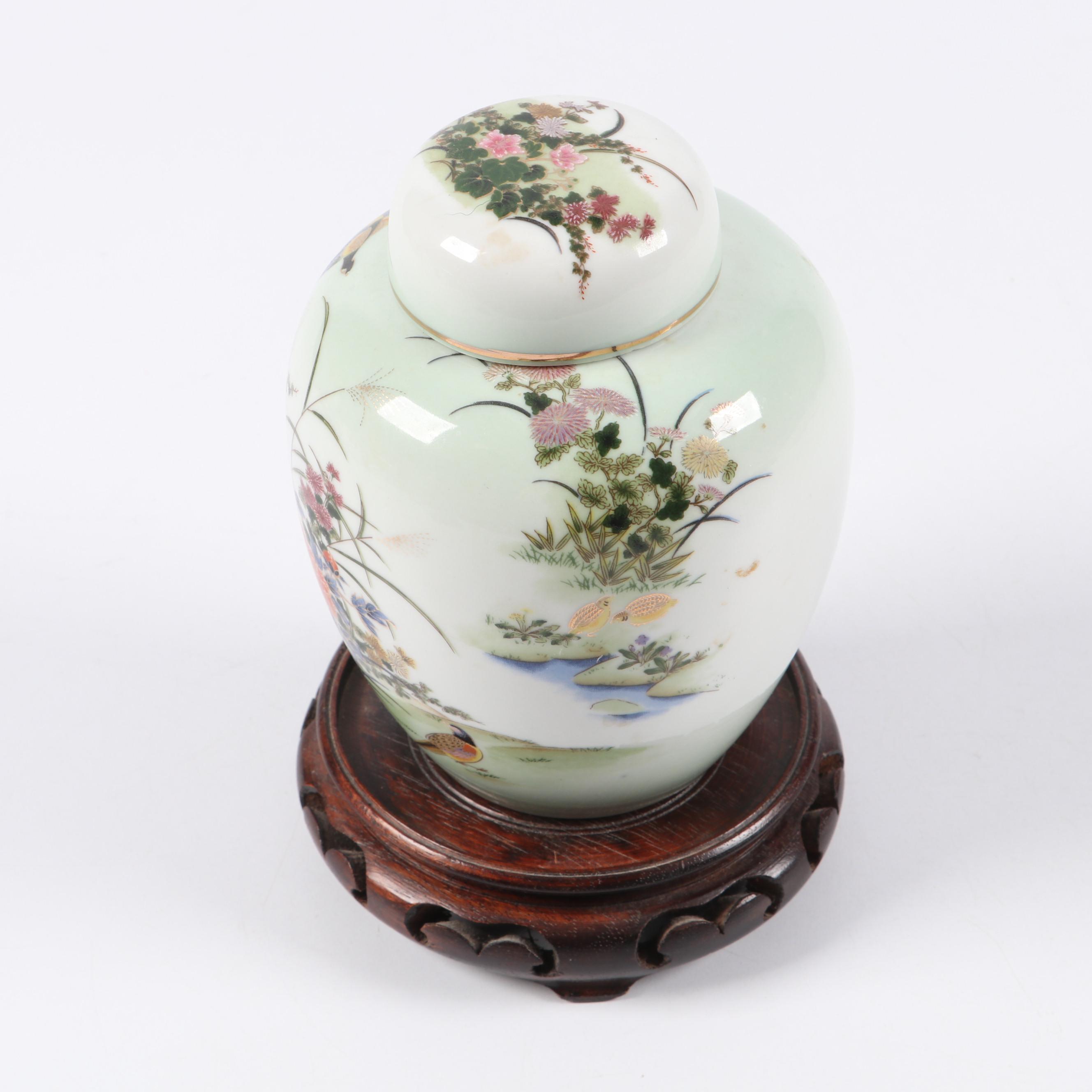 Japanese Fukagawa Porcelain Vase with Other Japanese Porcelain Ginger Jar
