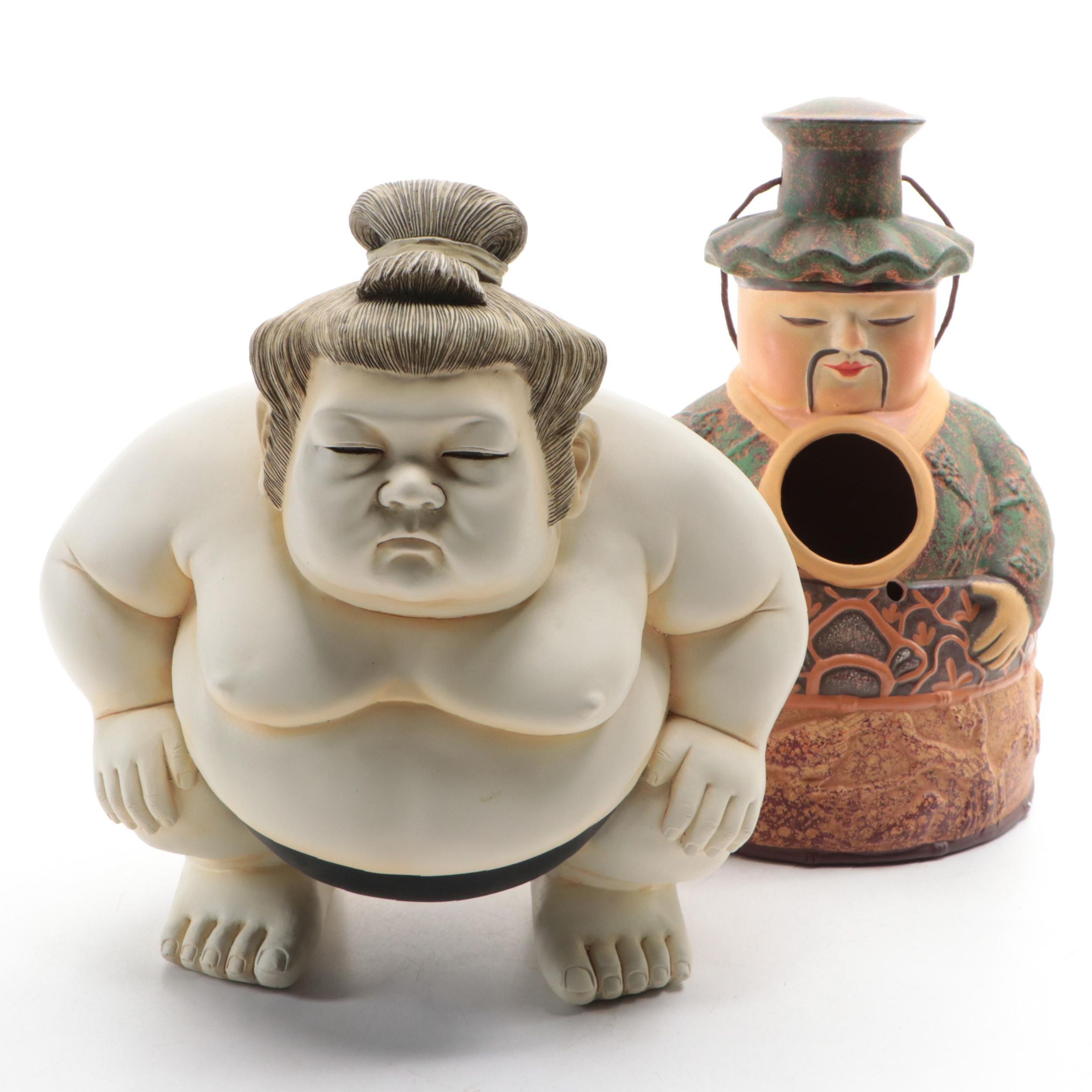 Design Toscano "Basho The Sumo Wrestler" Figure and Other Sculptural Birdhouse